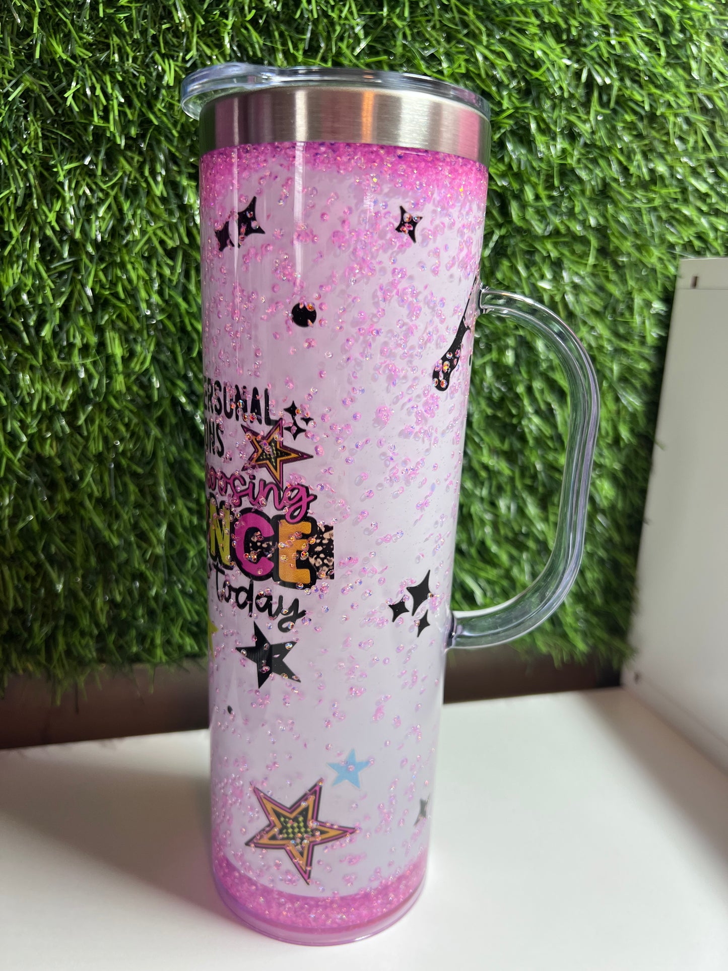 SS Skinny 20oz snow globe tumbler with handle - Personal reasons