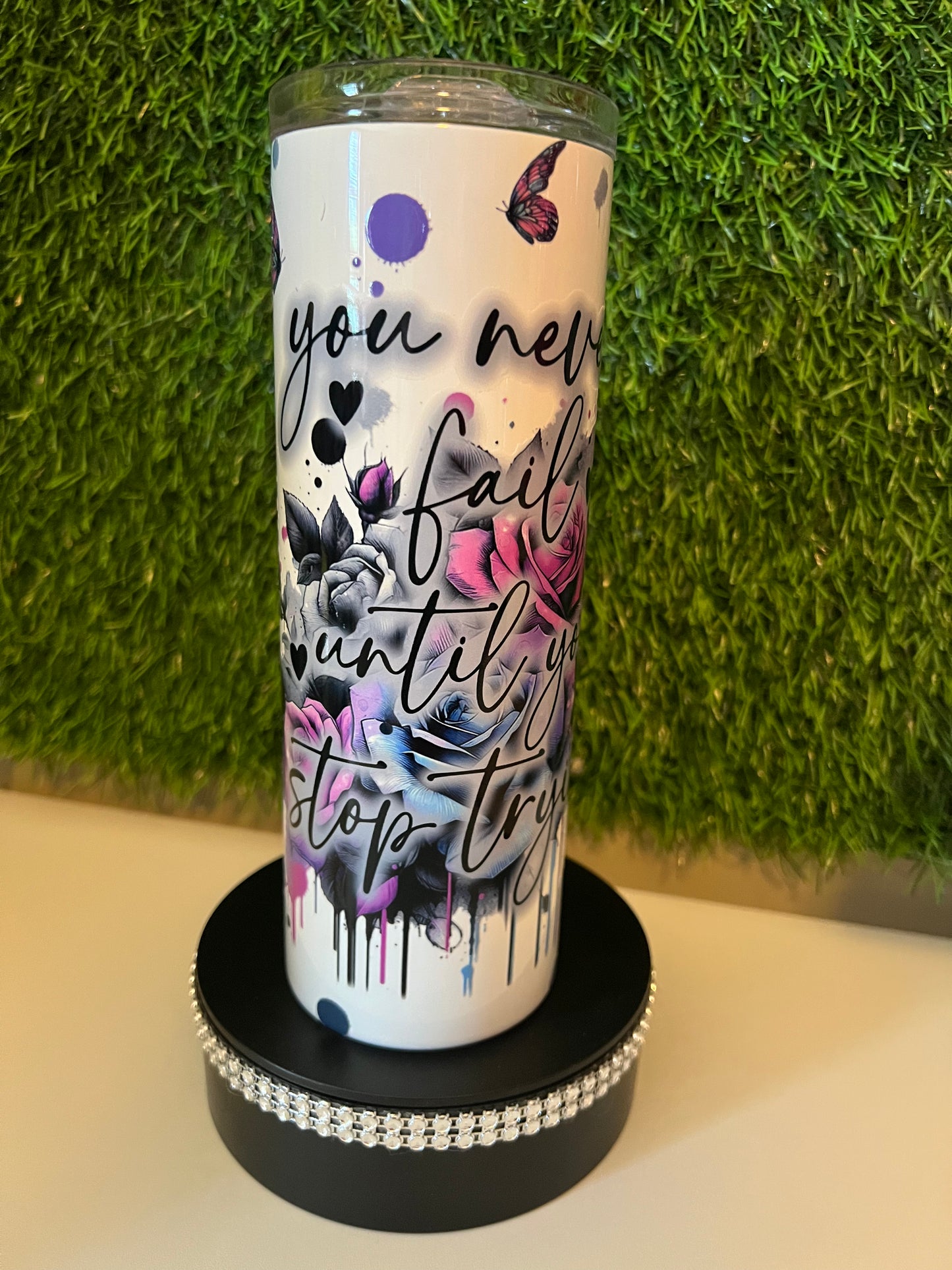 SS Skinny 20oz white tumbler -You never fail