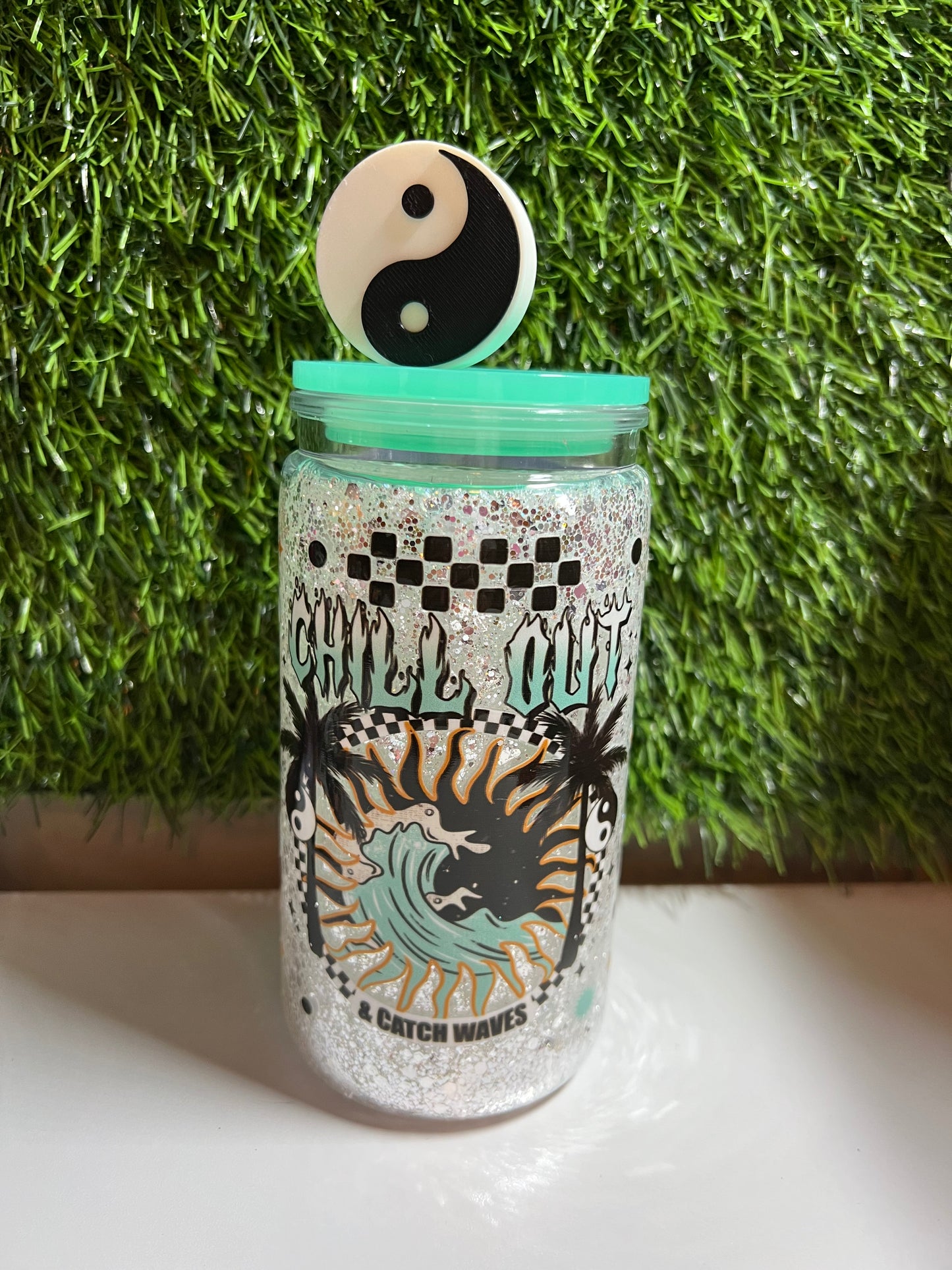Glitter 16oz Acrylic snow globe tumbler- Chill out
