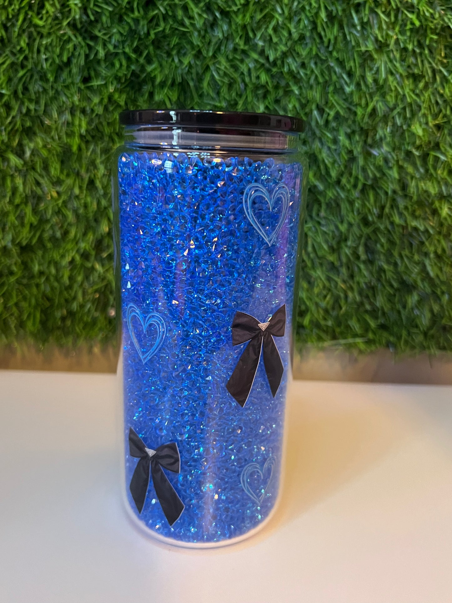 Diamond blue 16oz snow globe tumbler Bows