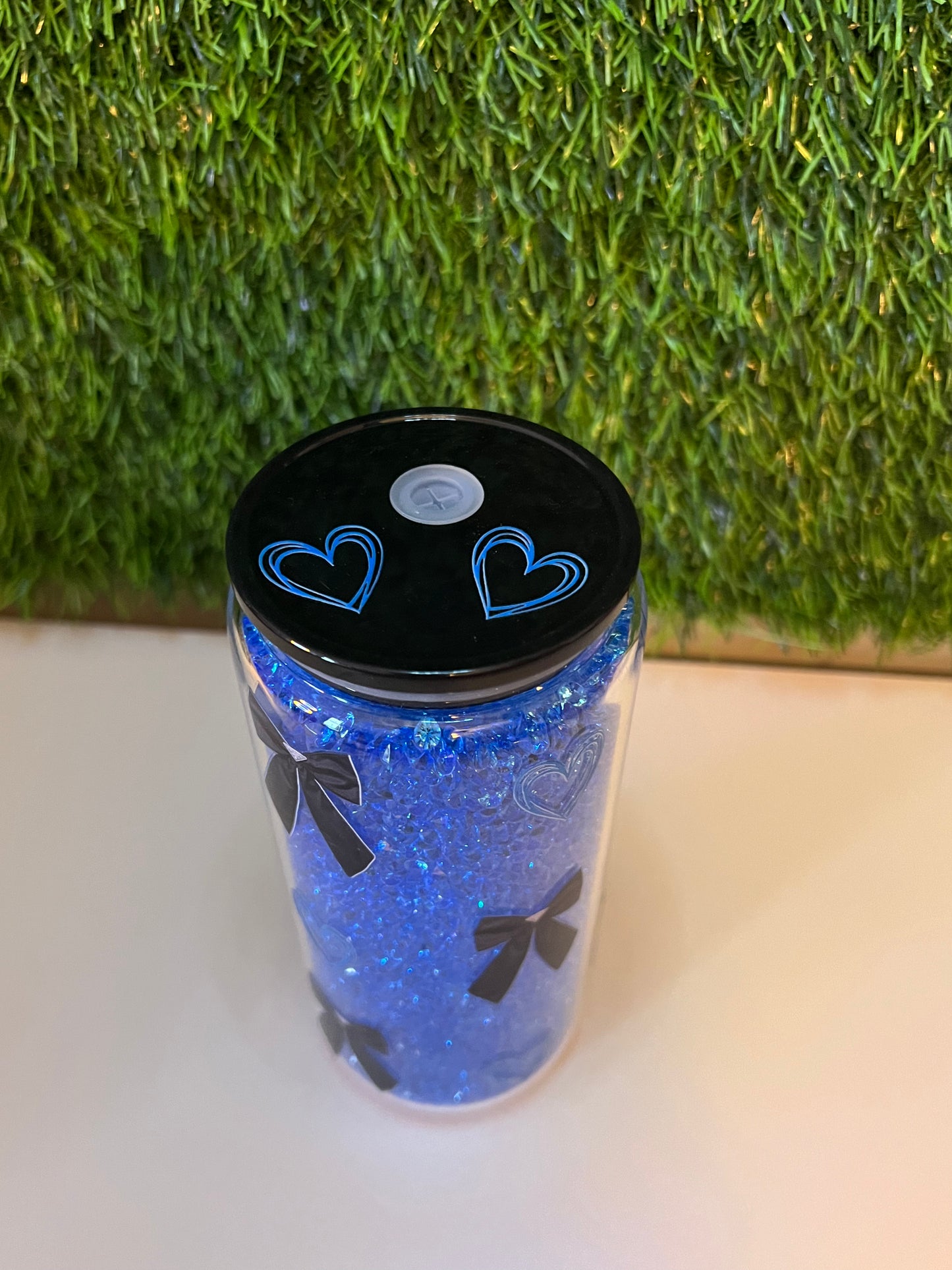 Diamond blue 16oz snow globe tumbler Bows