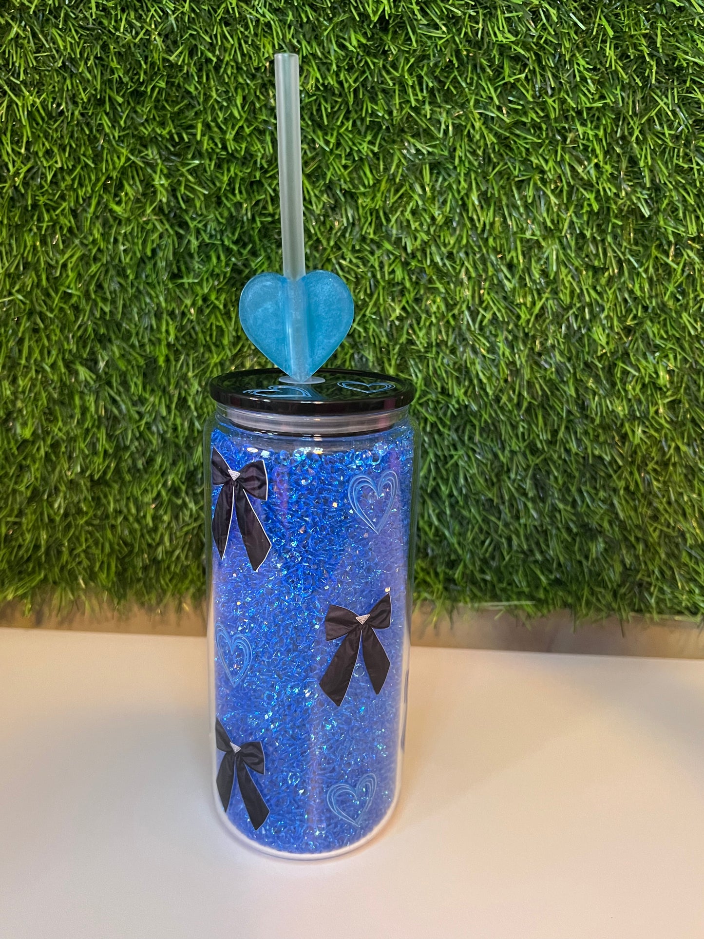 Diamond blue 16oz snow globe tumbler Bows