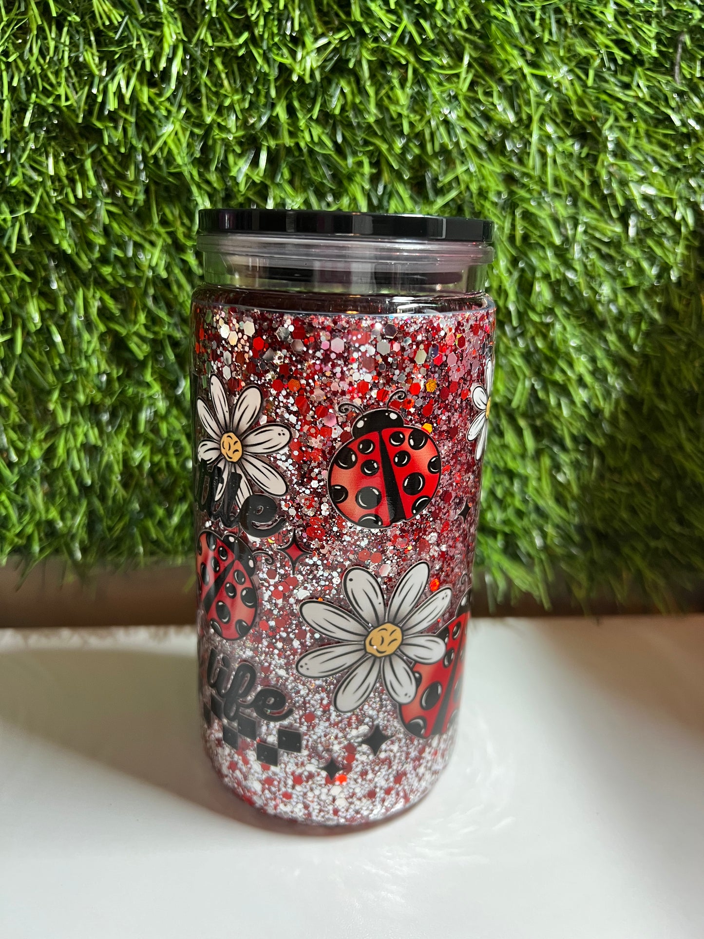 Glitter 16oz Acrylic snow globe tumbler- Enjoy the little things