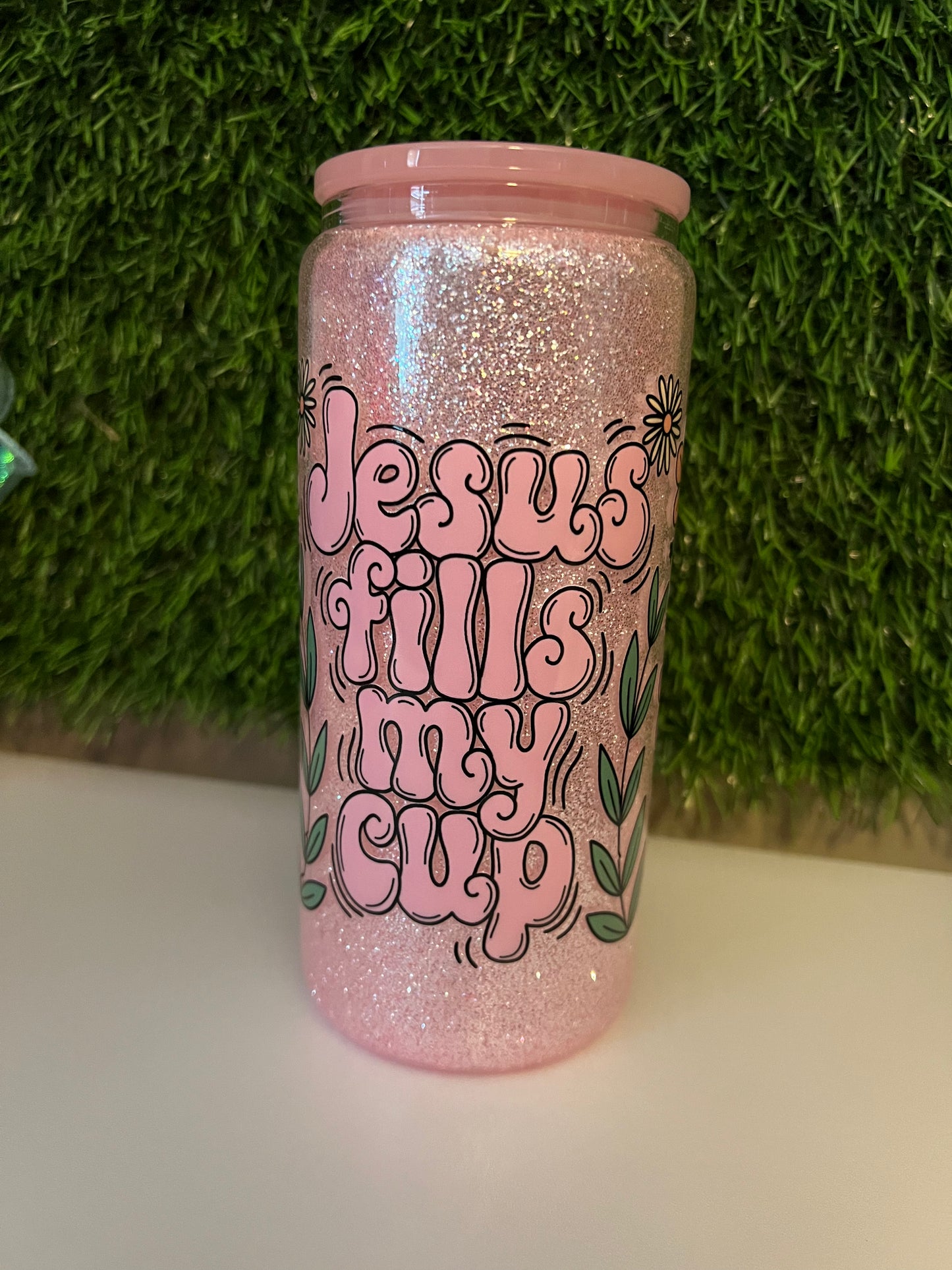 Glitter 16oz snow globe _ Jesus fills my cup