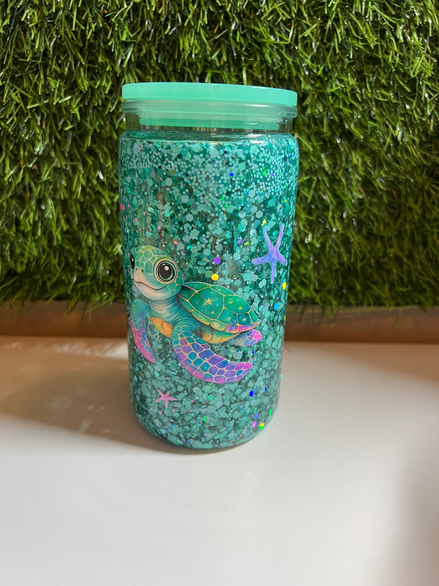 Glitter 16oz snow globe tumbler- Turtle