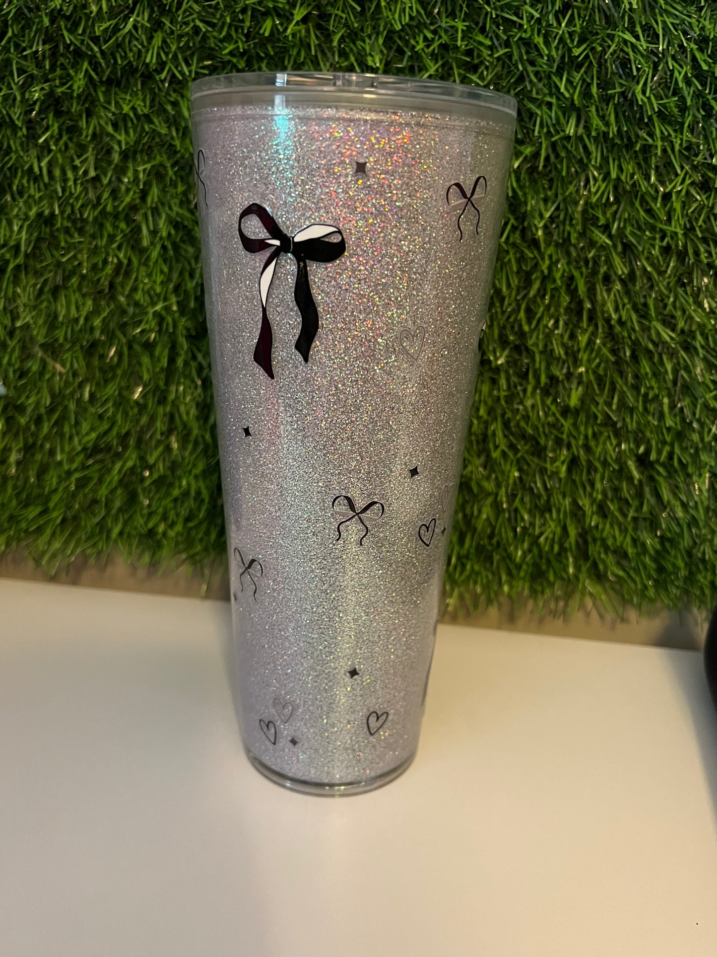 24oz Glitter Acrylic tumbler - Black bows