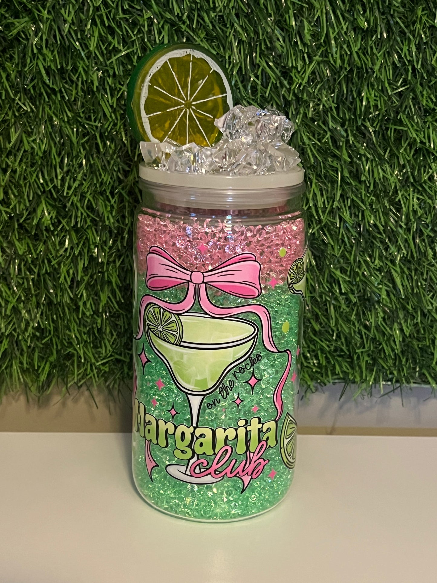Diamond 16oz snow globe tumbler Margarita Club