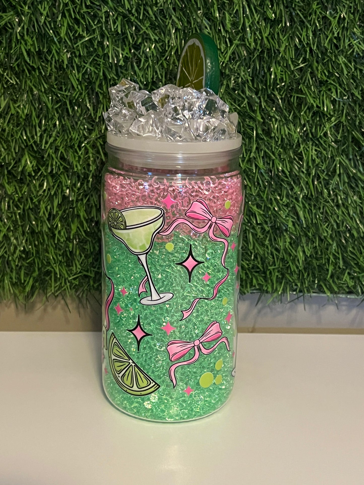 Diamond 16oz snow globe tumbler Margarita Club