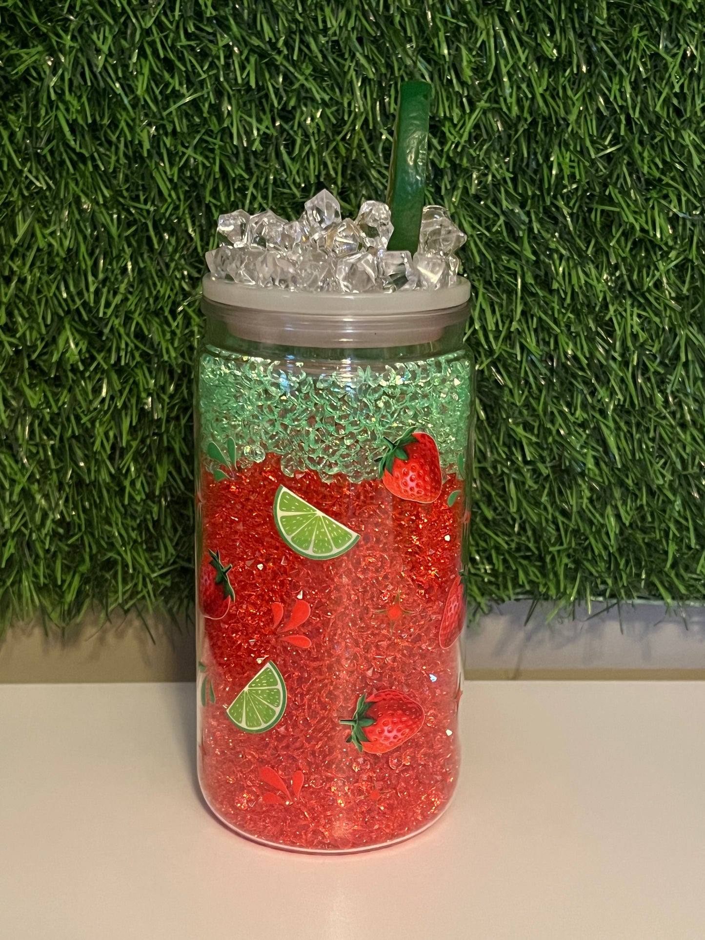 Diamond 16oz snow globe tumbler Margarita limes