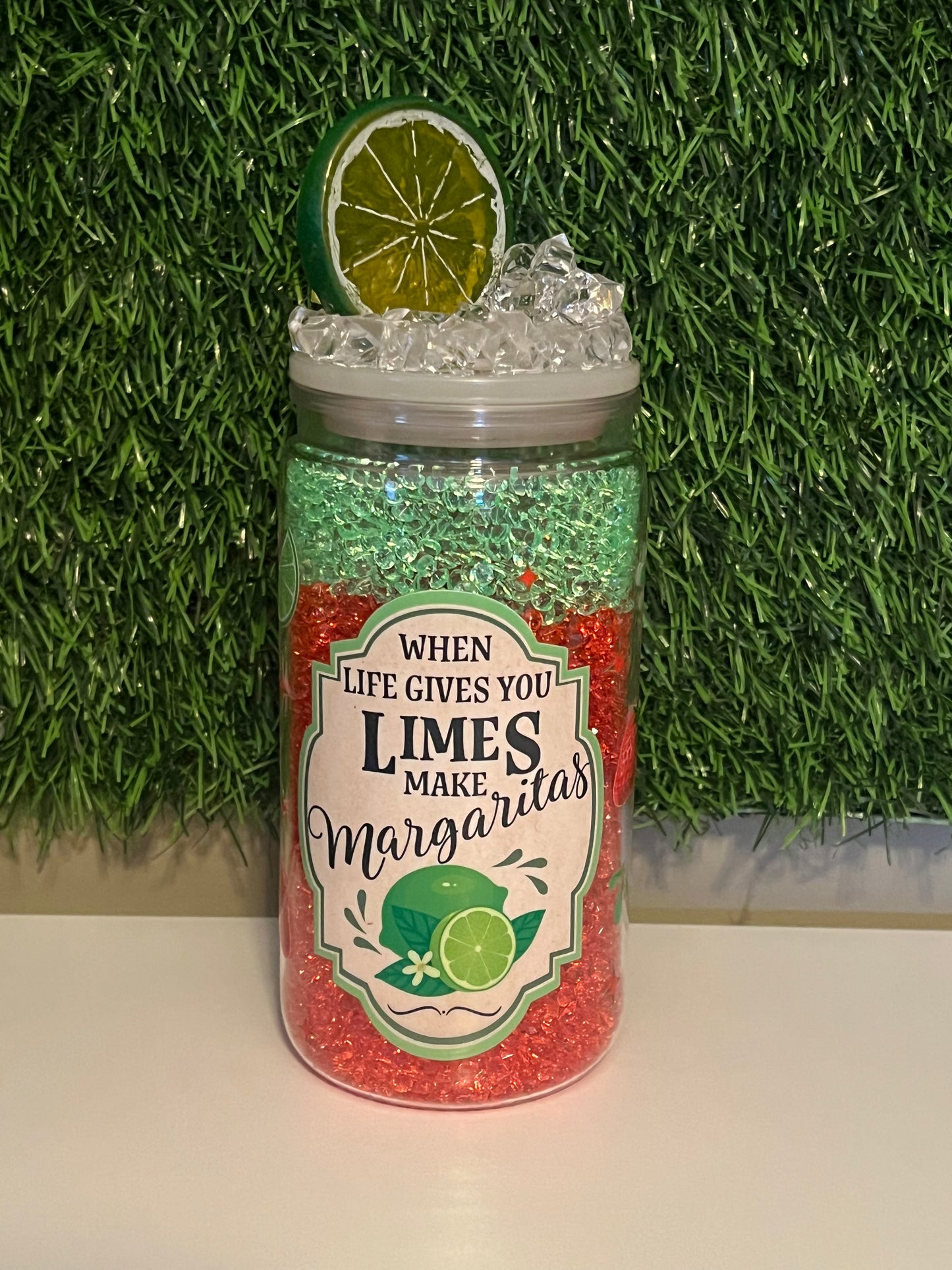 Diamond 16oz snow globe tumbler Margarita limes