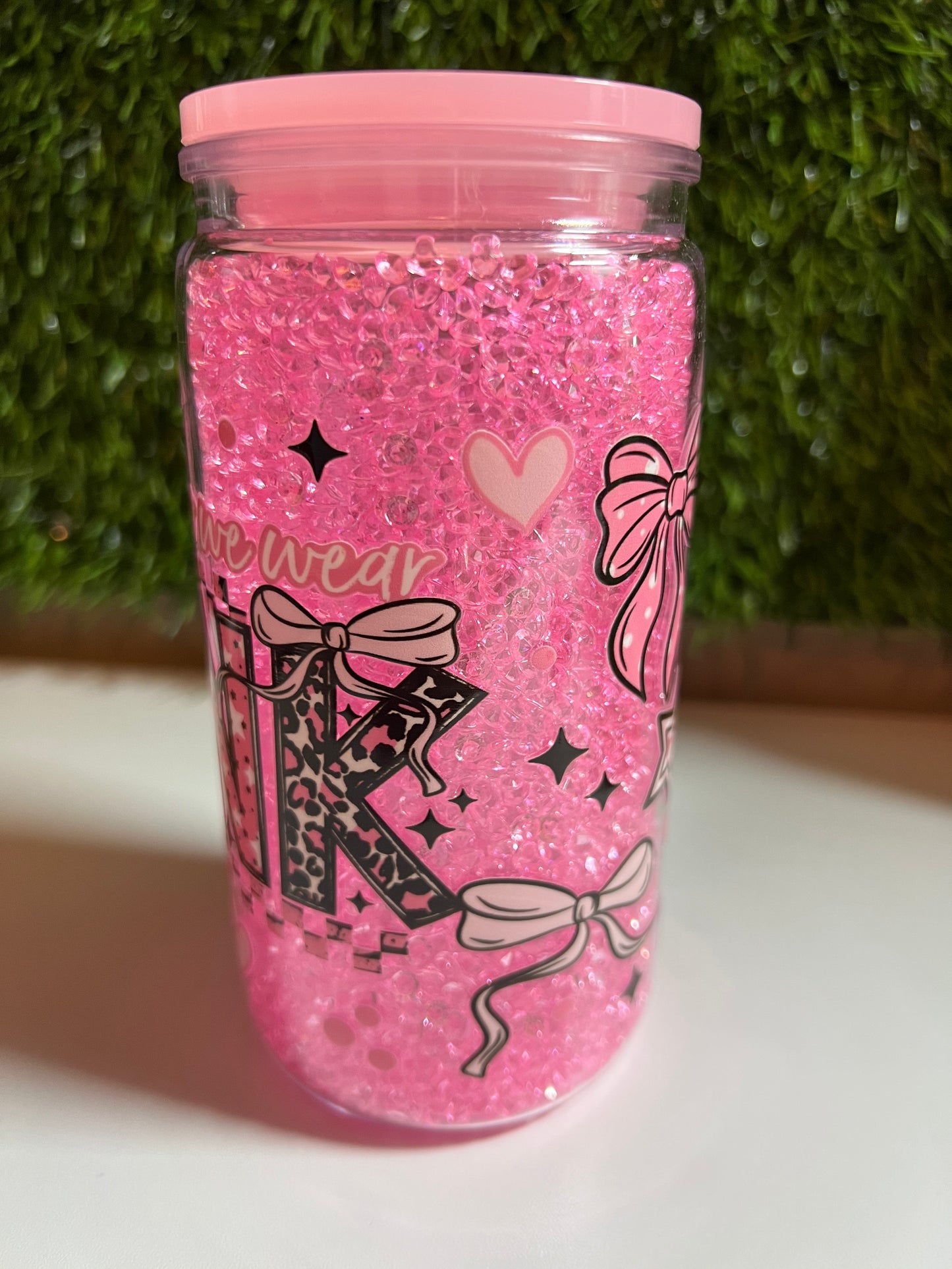 Diamond 16oz snow globe tumbler- October we wear pink