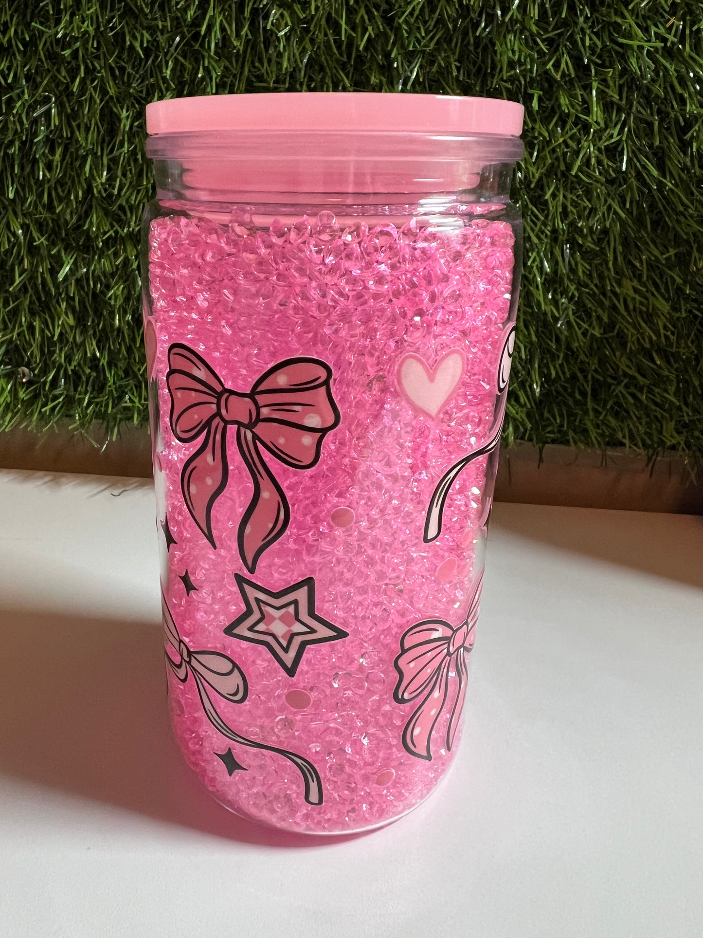 Diamond 16oz snow globe tumbler- October we wear pink