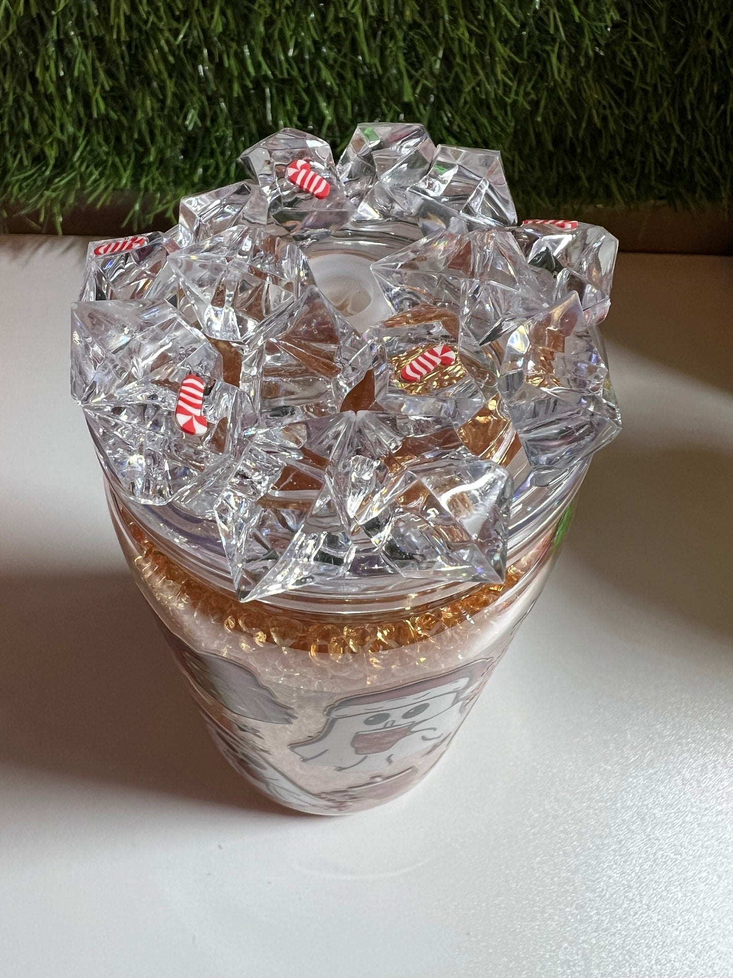 Diamond 16oz snow globe tumbler- Christmas coffee ghostie