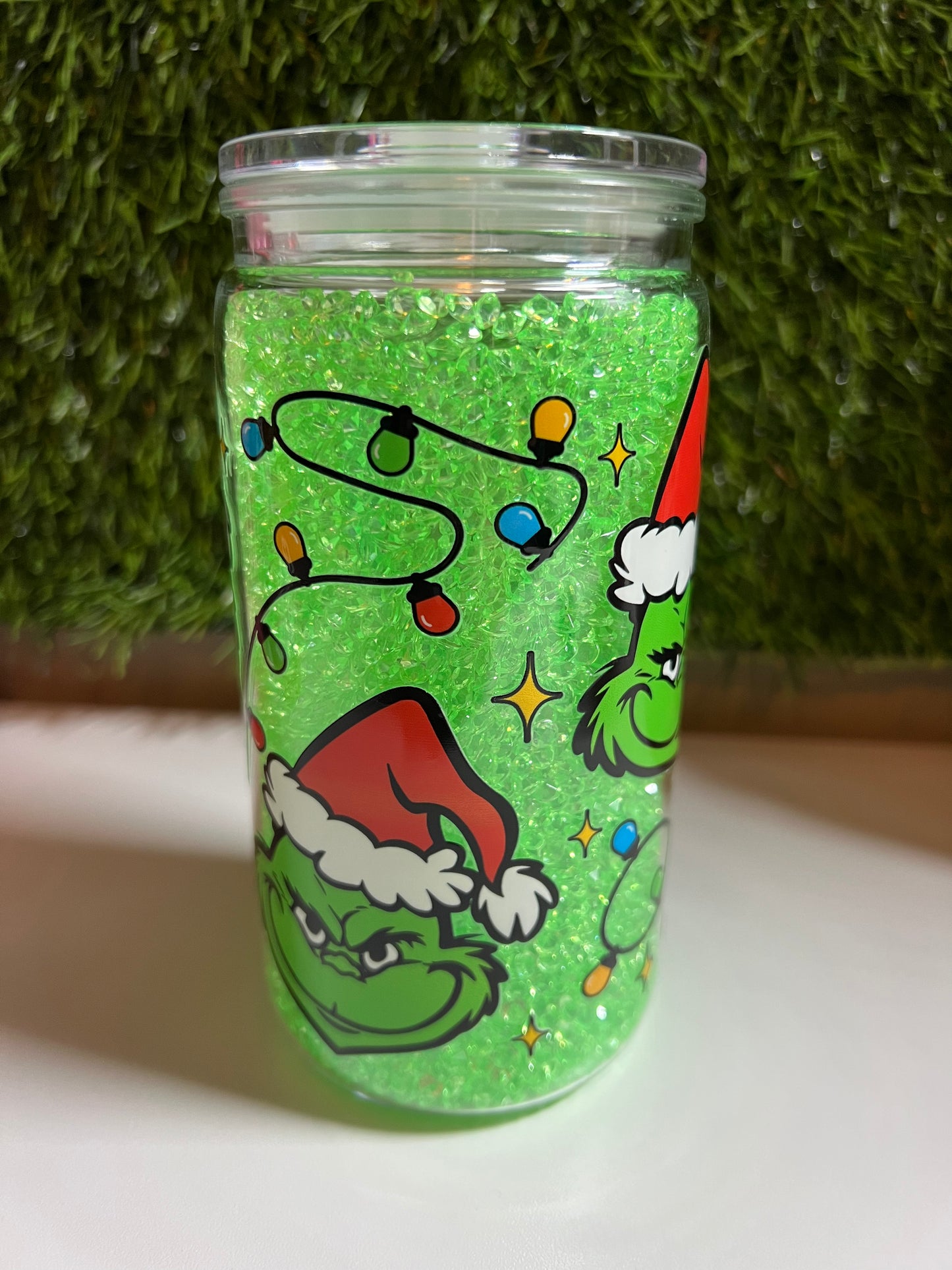 Diamond 16oz snow globe tumbler- Green guy