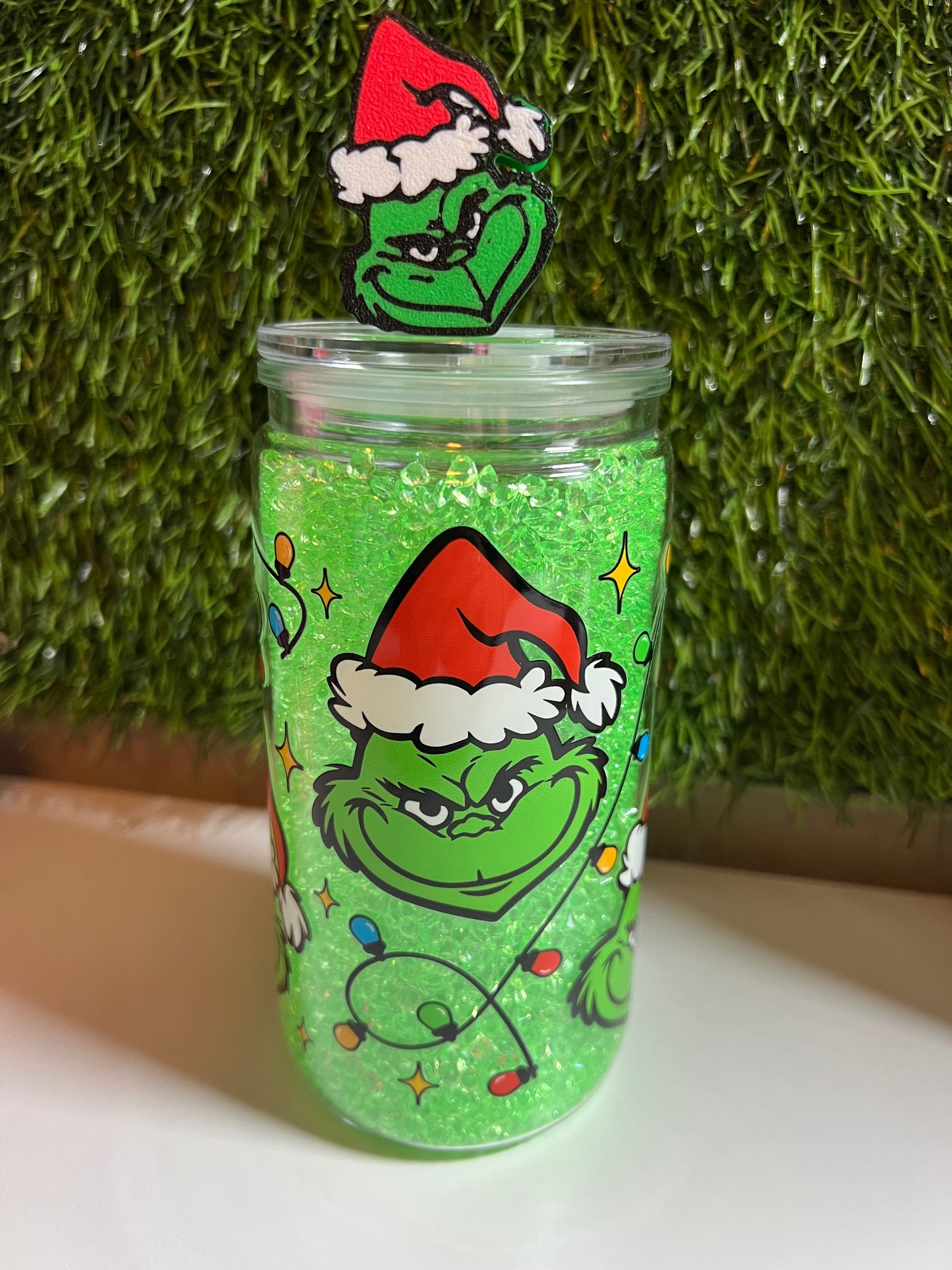 Diamond 16oz snow globe tumbler- Green guy