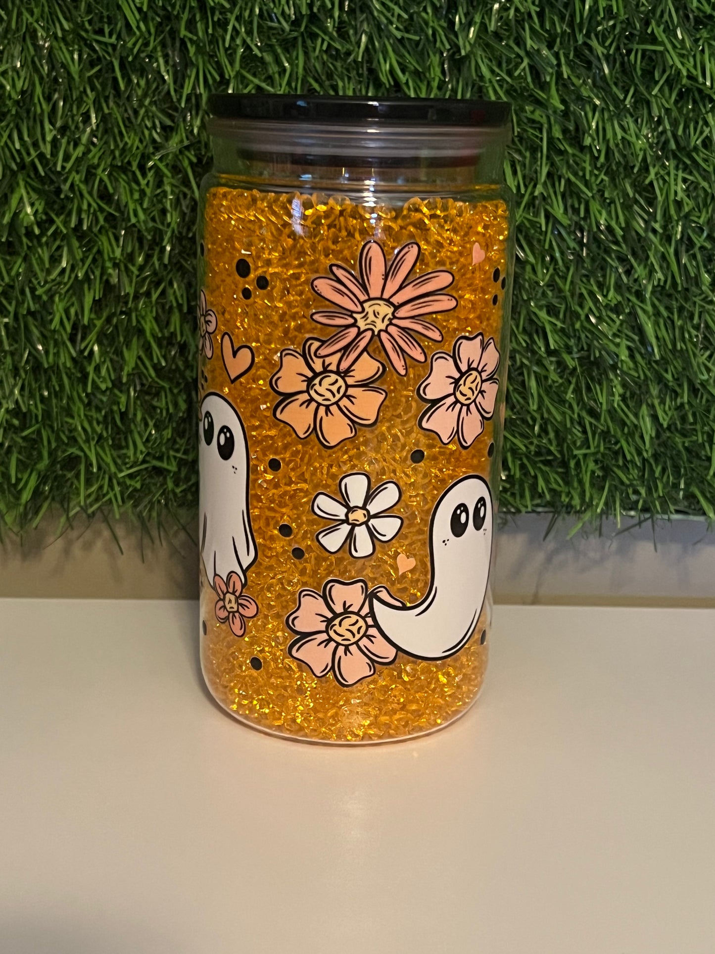 Diamond 16oz snow globe tumbler Floral Ghosts
