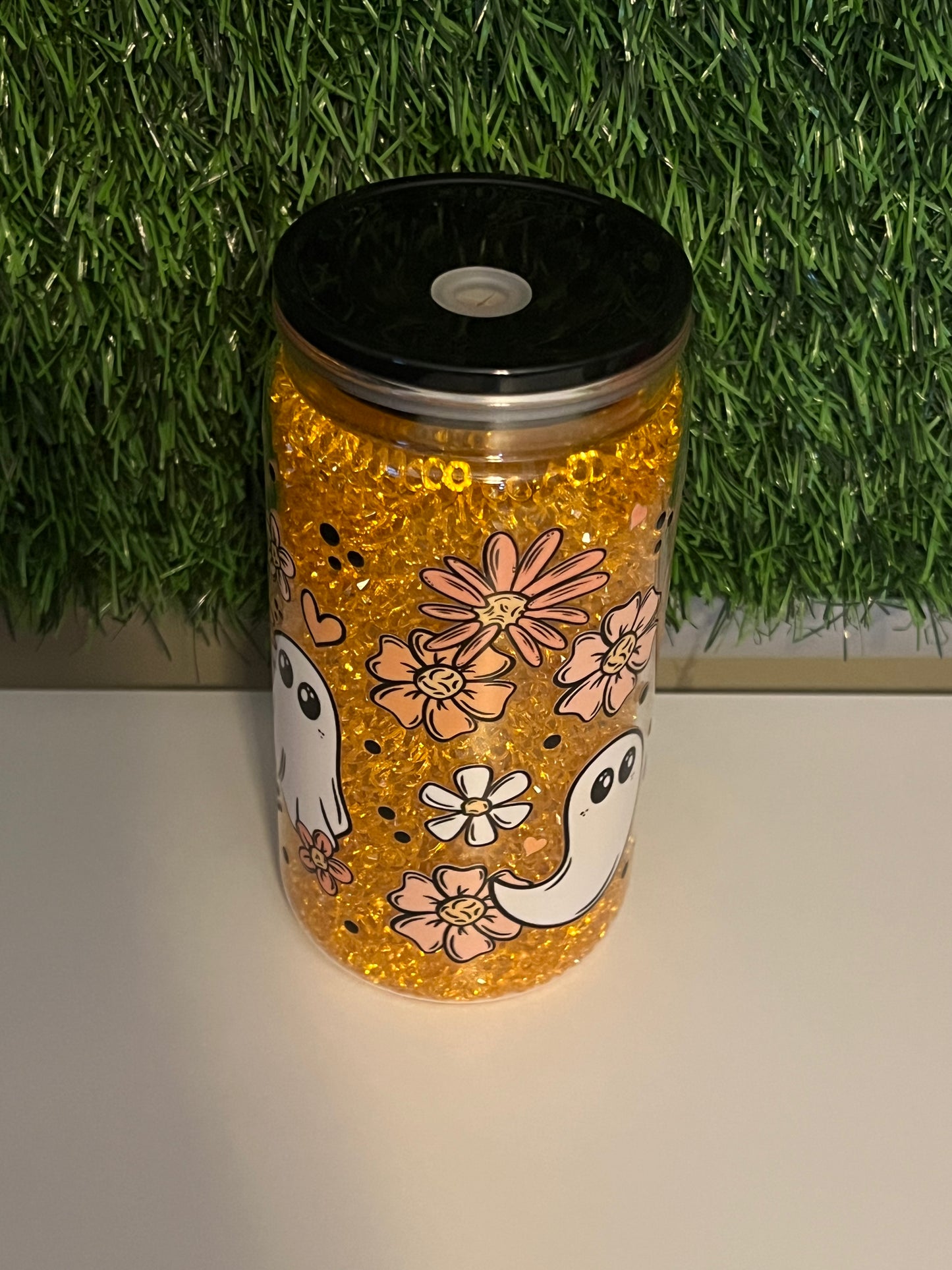 Diamond 16oz snow globe tumbler Floral Ghosts