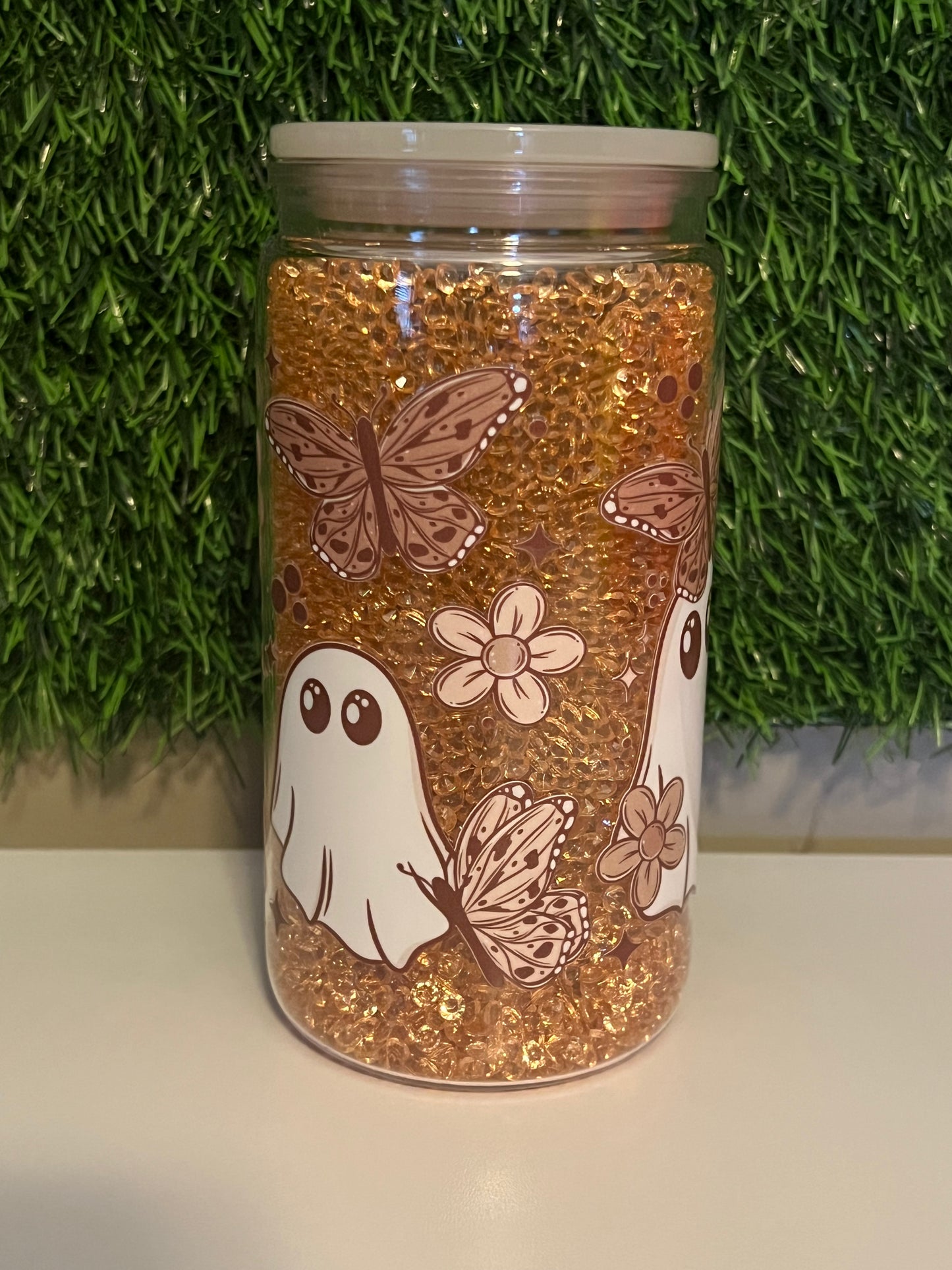 Diamond 16oz snow globe tumbler Beige Ghosts