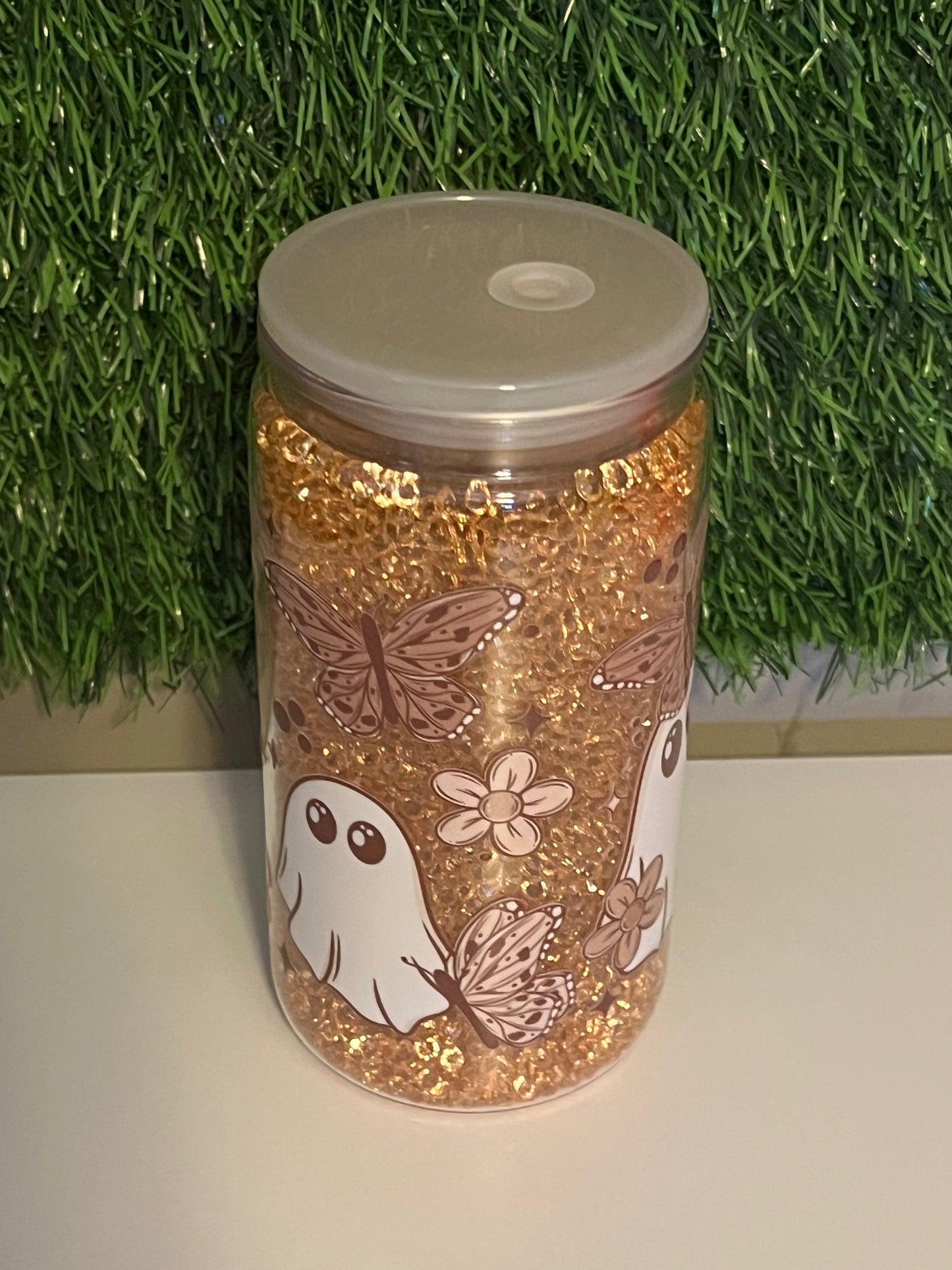 Diamond 16oz snow globe tumbler Beige Ghosts