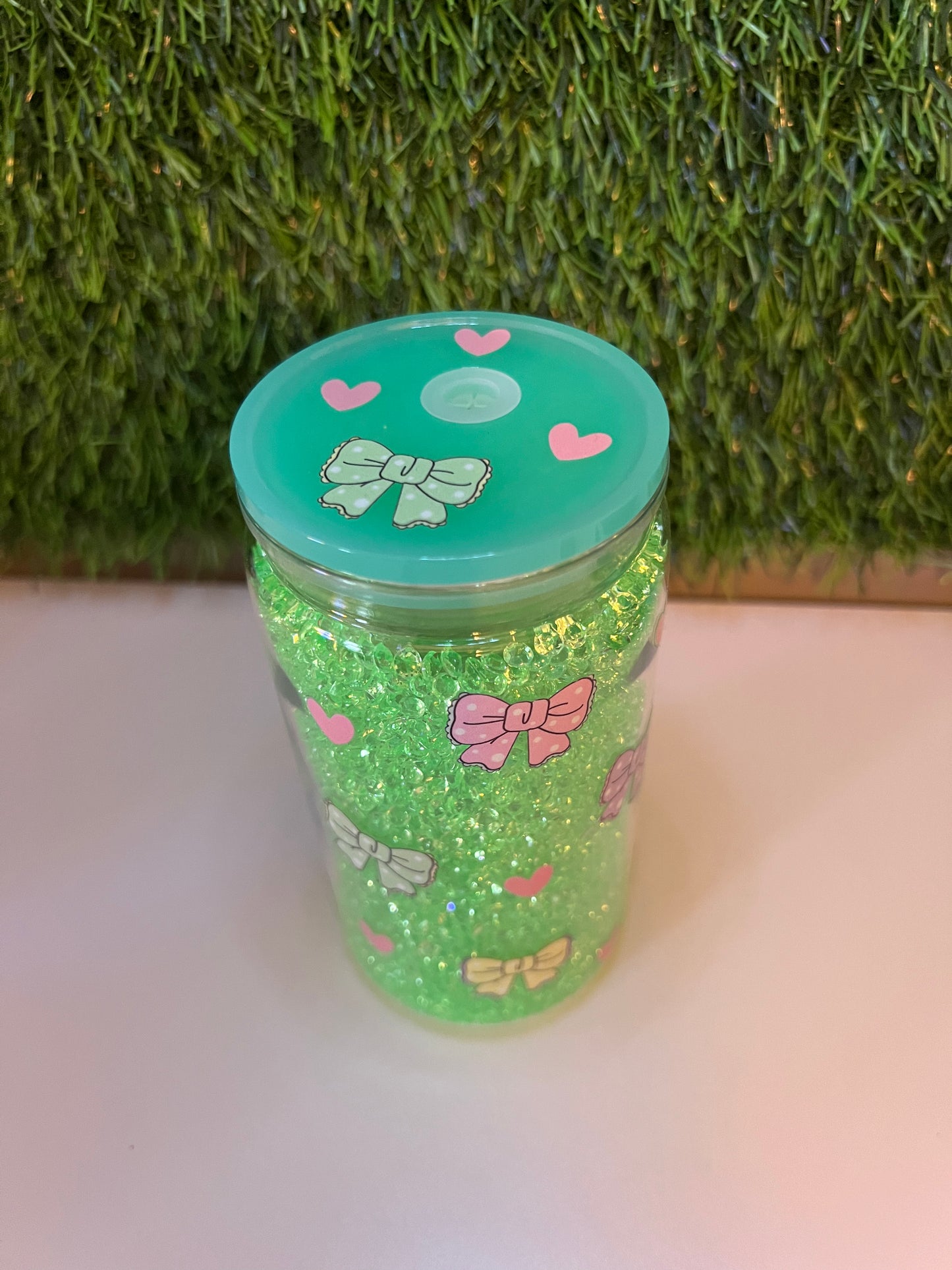 Diamond lime green 16oz snow globe tumbler Bows