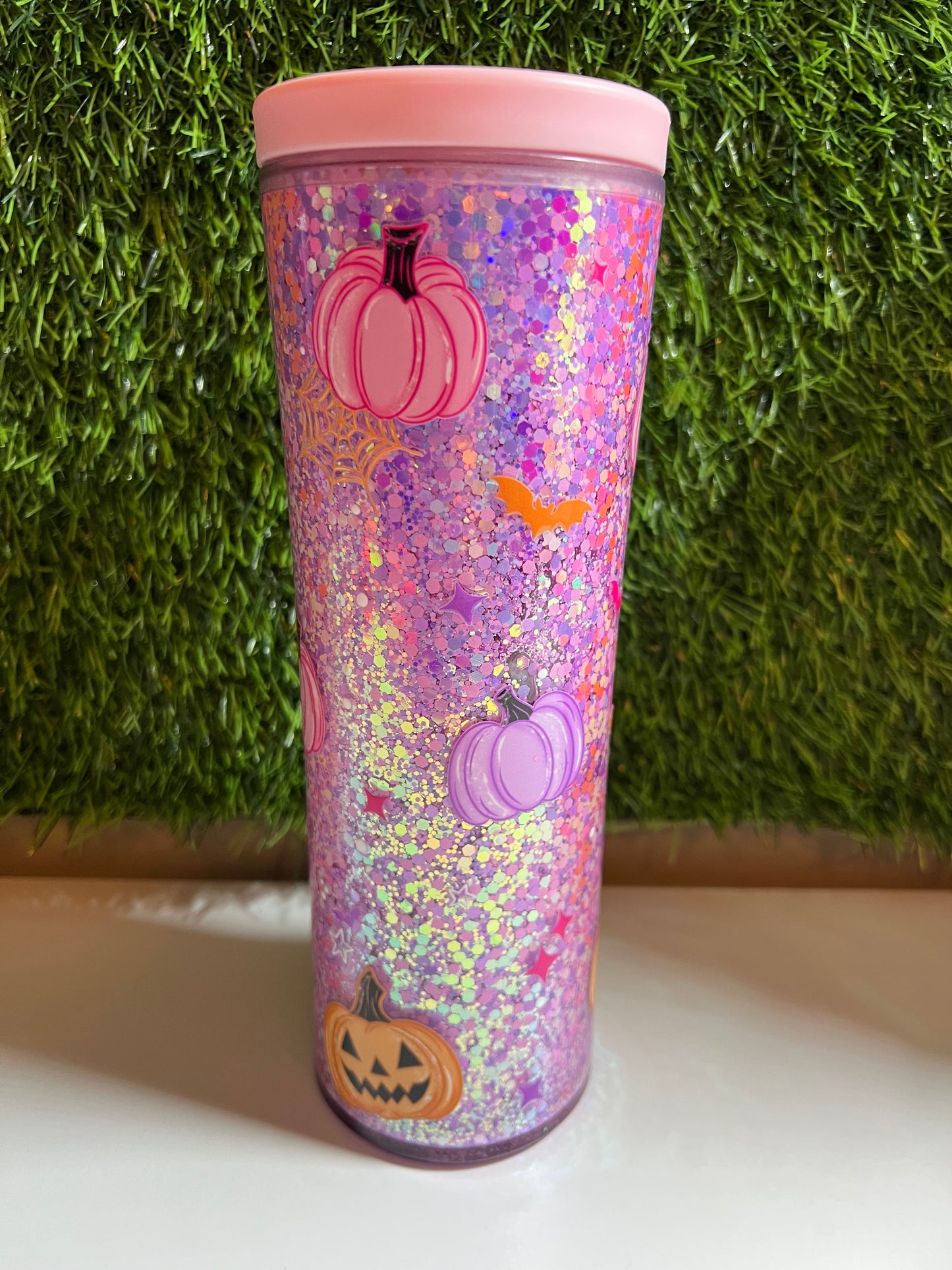 20oz Acrylic water bottle- Pink glitter pumpkins