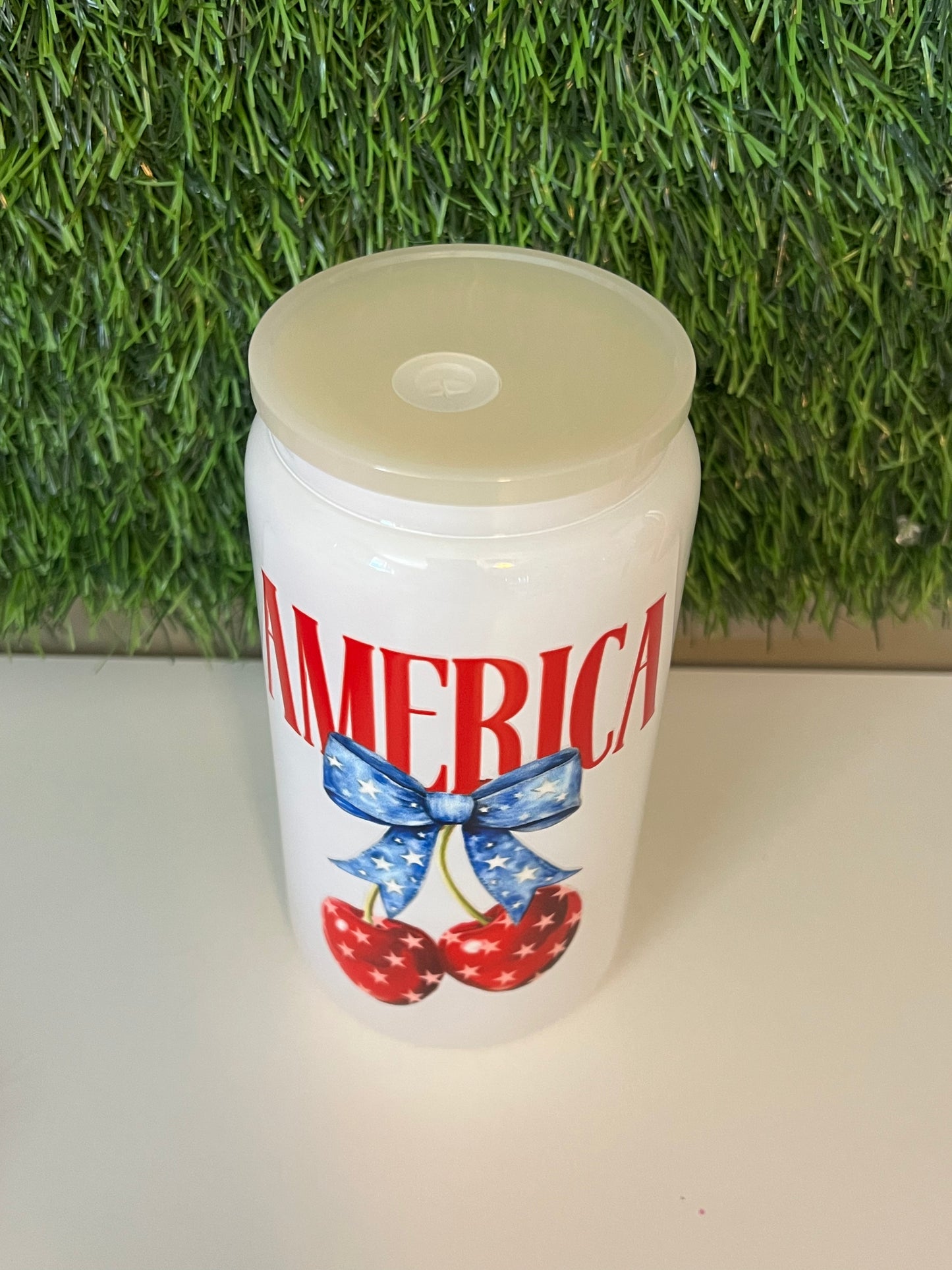 Solid white 16oz cup- America cherry