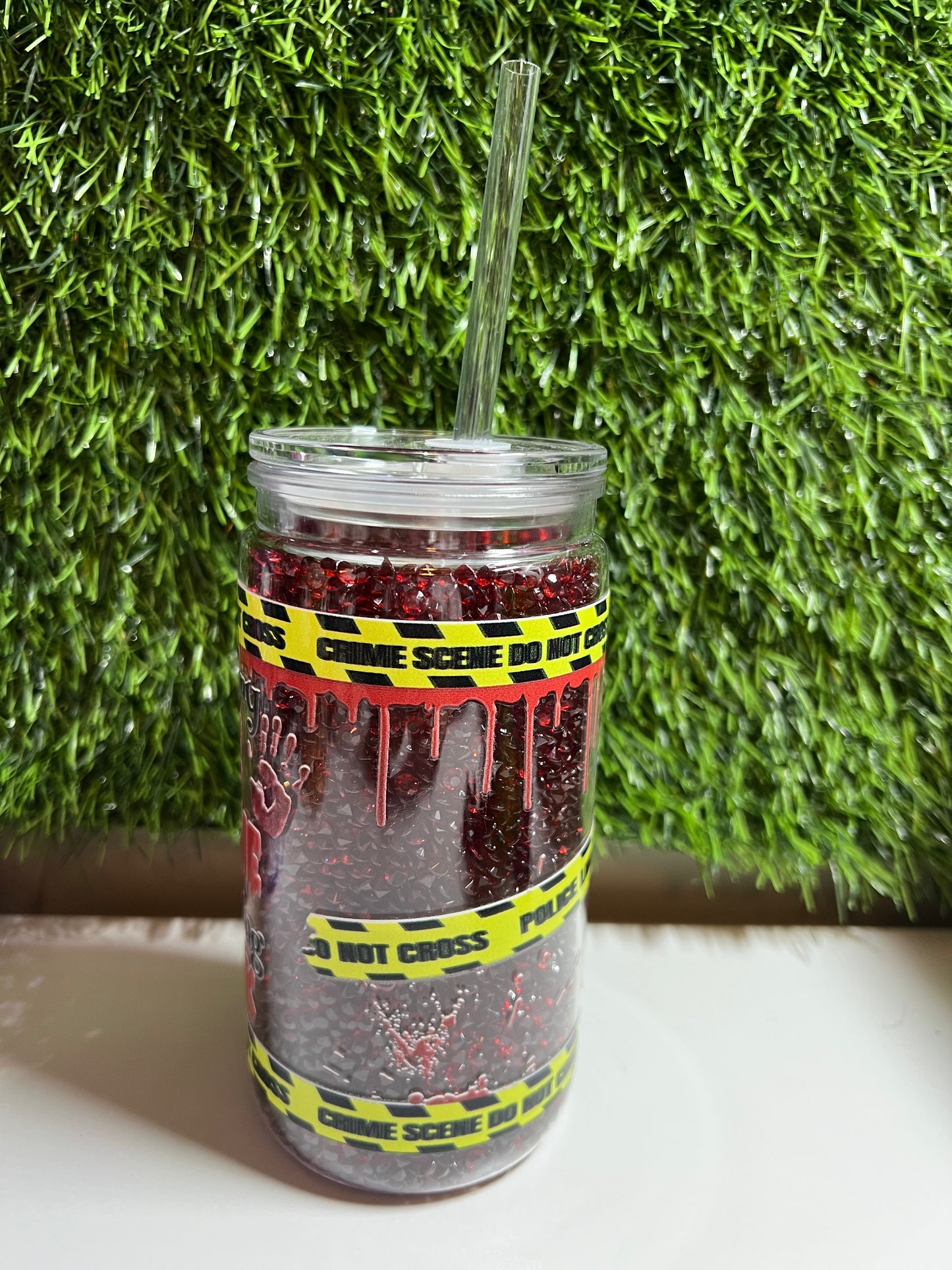 Diamond 16oz snow globe tumbler- True crime watching