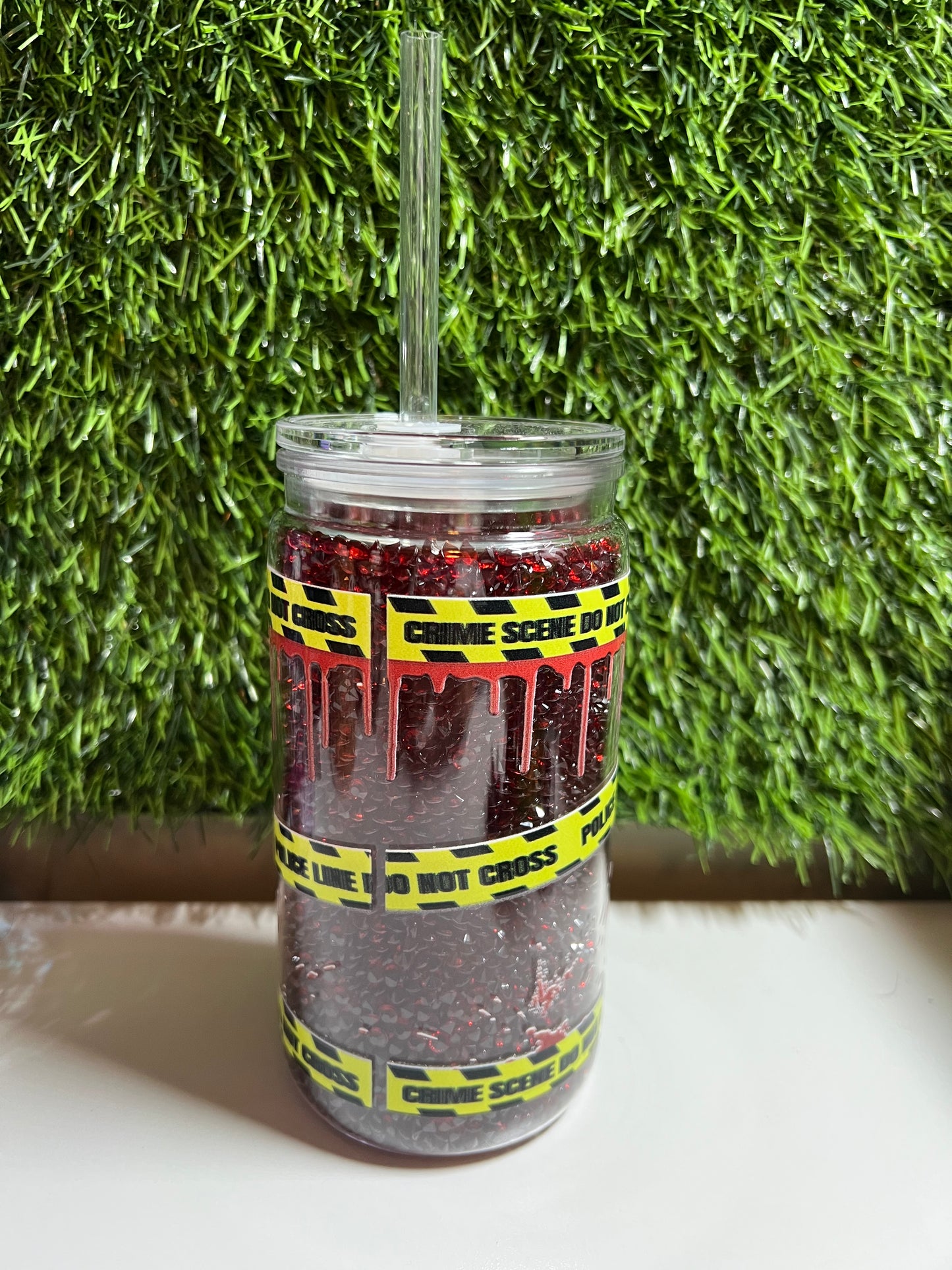 Diamond 16oz snow globe tumbler- True crime watching