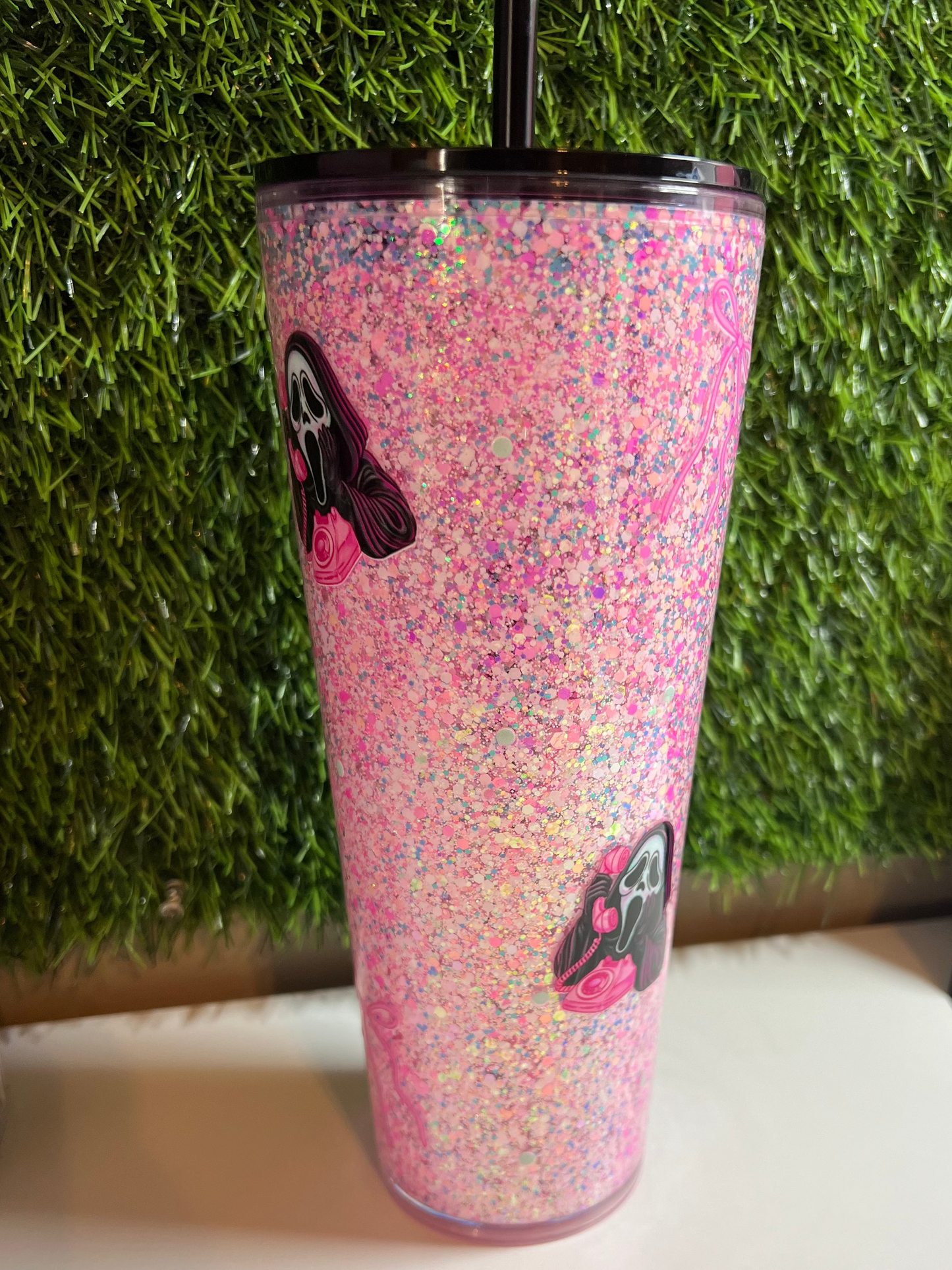 24oz Glitter Acrylic tumbler - Ghost Face -Pink