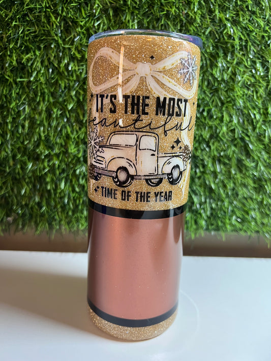 SS Skinny 20oz Epoxy tumbler -Christmas truck