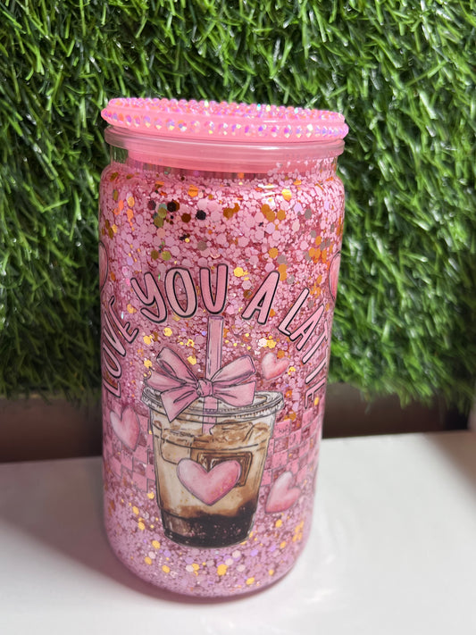 Glitter 16oz snow globe tumbler- Love you A Latte