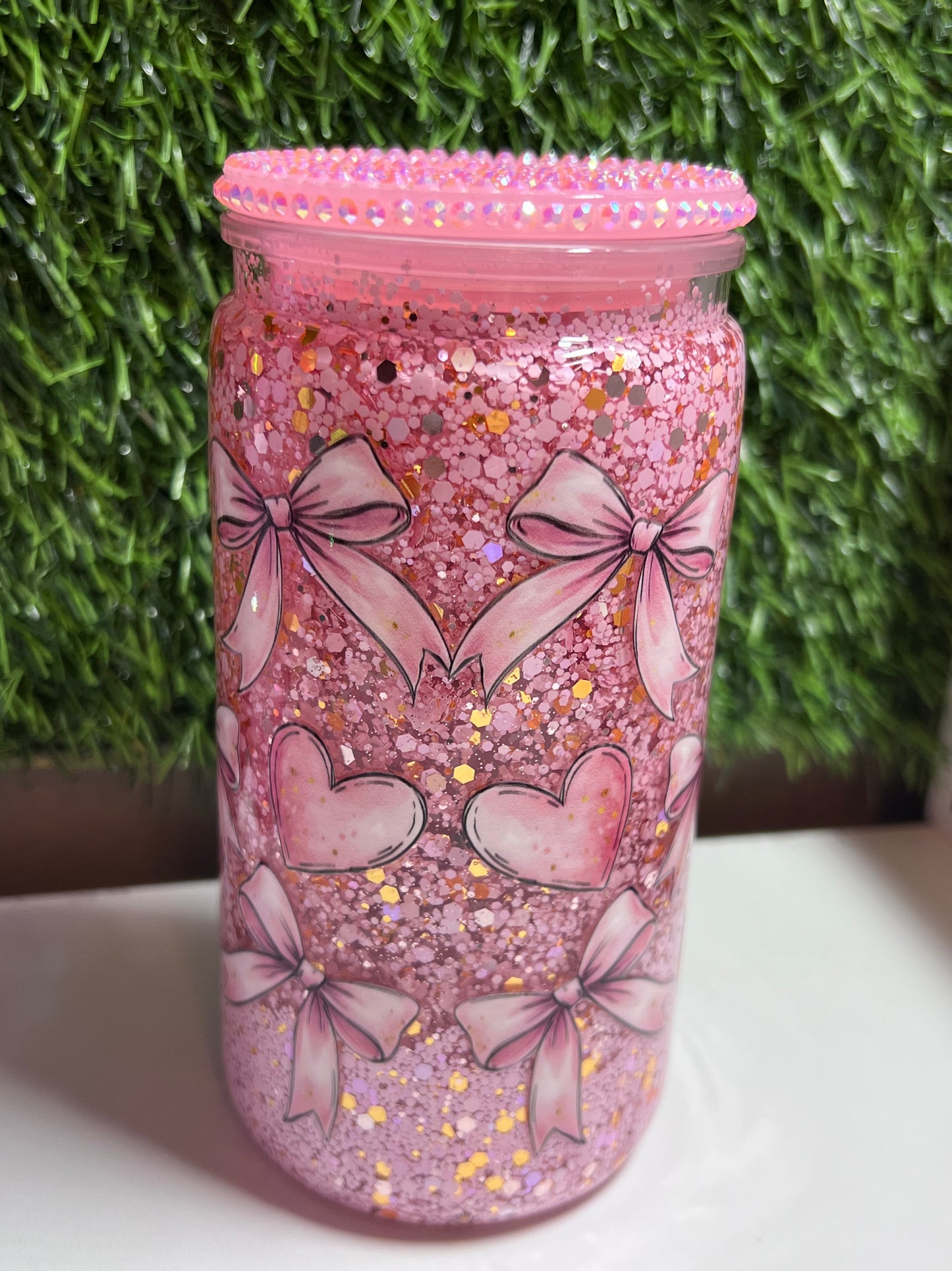 Glitter 16oz snow globe tumbler- Love you A Latte