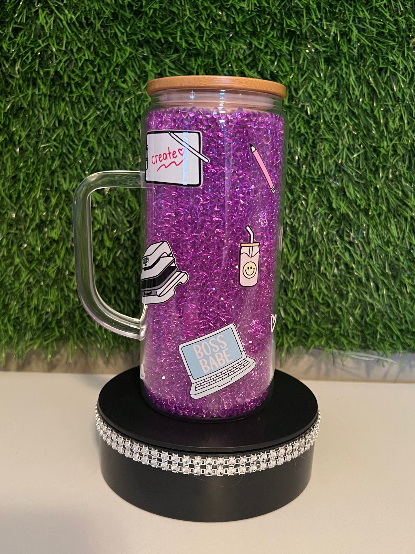 Diamond purple 15oz snow globe tumbler with handle Crafty Girl