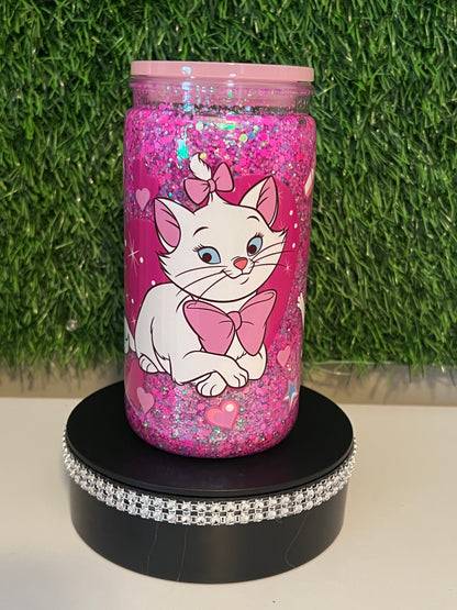 Glitter 16oz Acrylic snow globe tumbler Marie cat