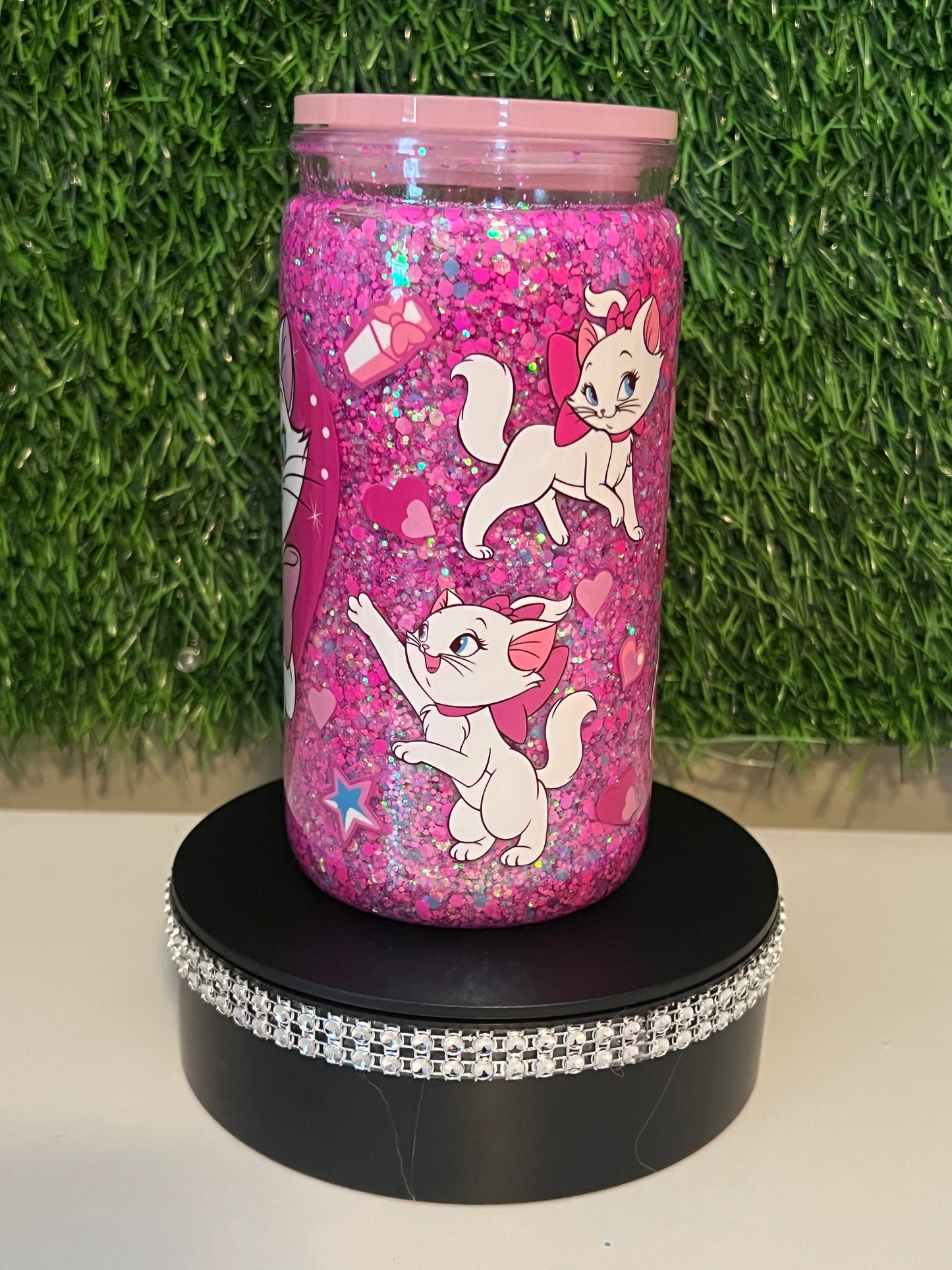 Glitter 16oz Acrylic snow globe tumbler Marie cat