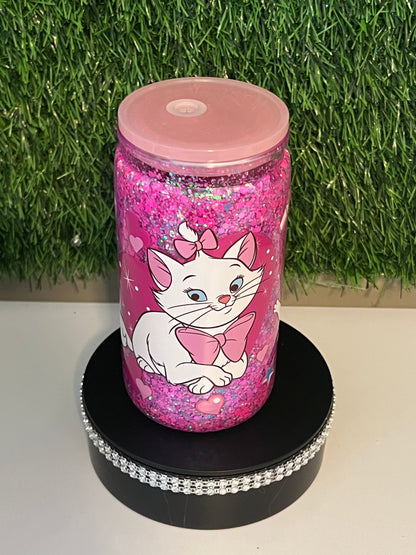 Glitter 16oz Acrylic snow globe tumbler Marie cat