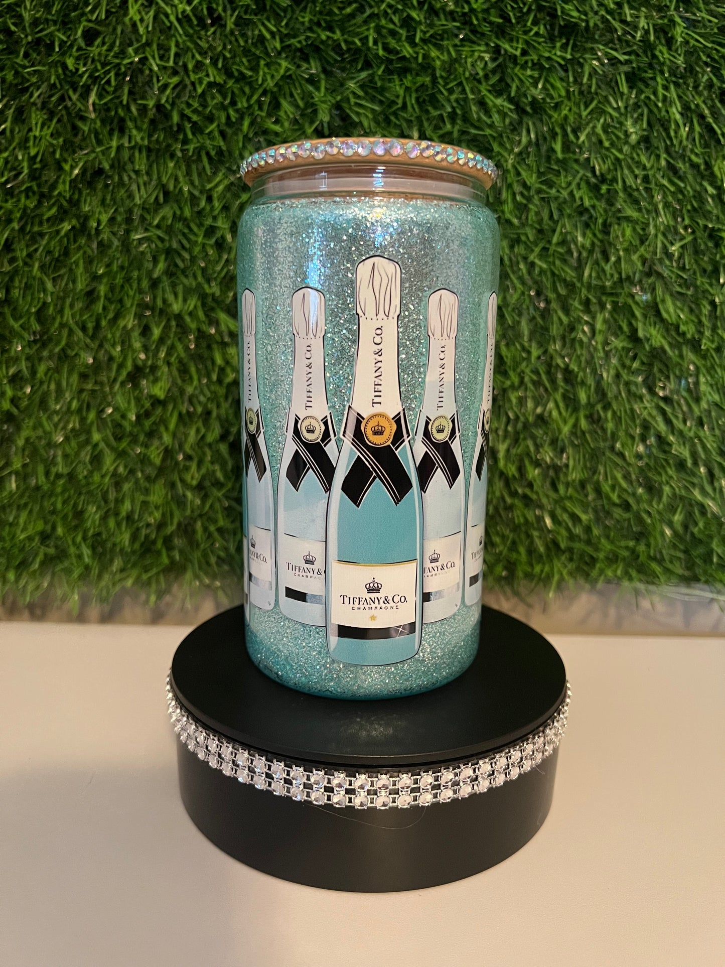 Glitter 16oz snow globe tumbler Tiffany blue