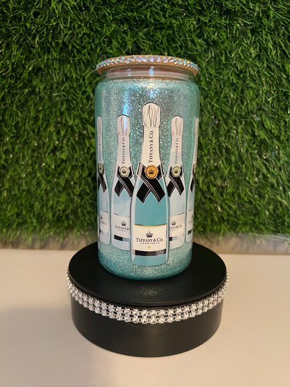 Glitter 16oz snow globe tumbler Tiffany blue