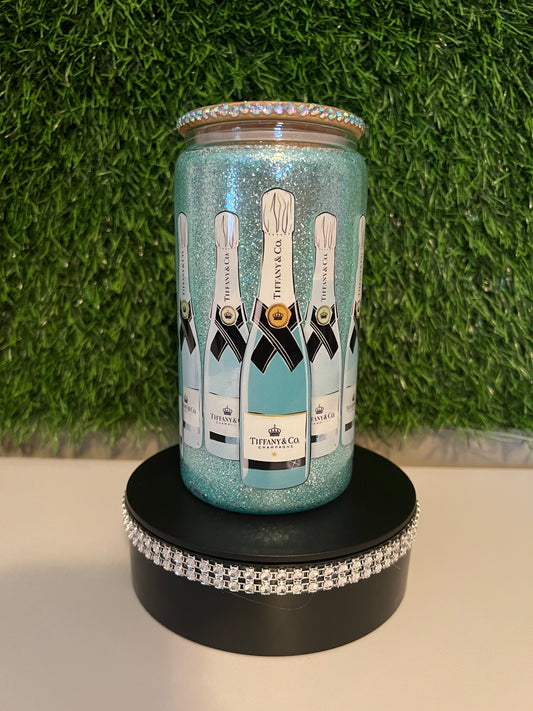 Glitter 16oz snow globe tumbler Tiffany blue