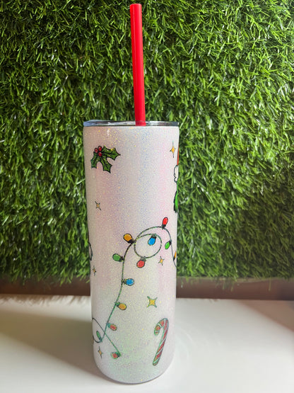 SS Skinny 20oz Epoxy tumbler -Grnchy Christmas lights