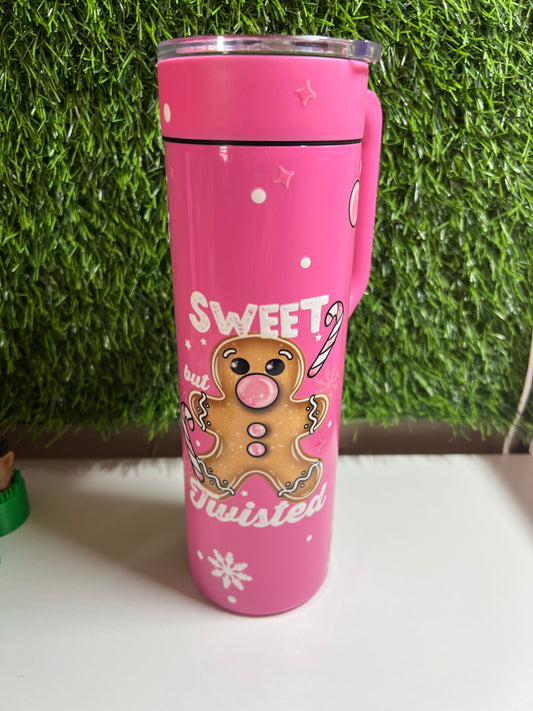 SS Skinny 20oz pink tumbler w/ handle - Sweet but twisted