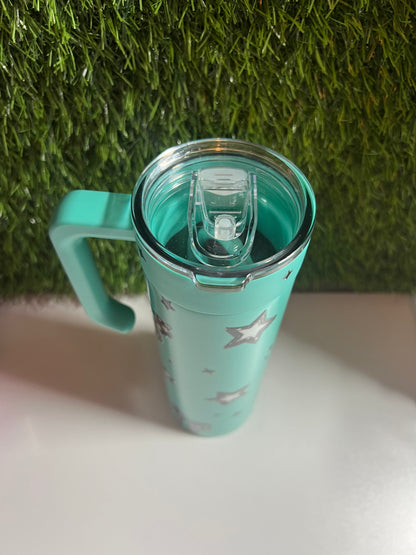 SS Skinny 20oz teal tumbler with handle - Checker bows