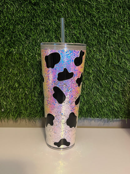 24oz Glitter Acrylic tumbler - Cow print