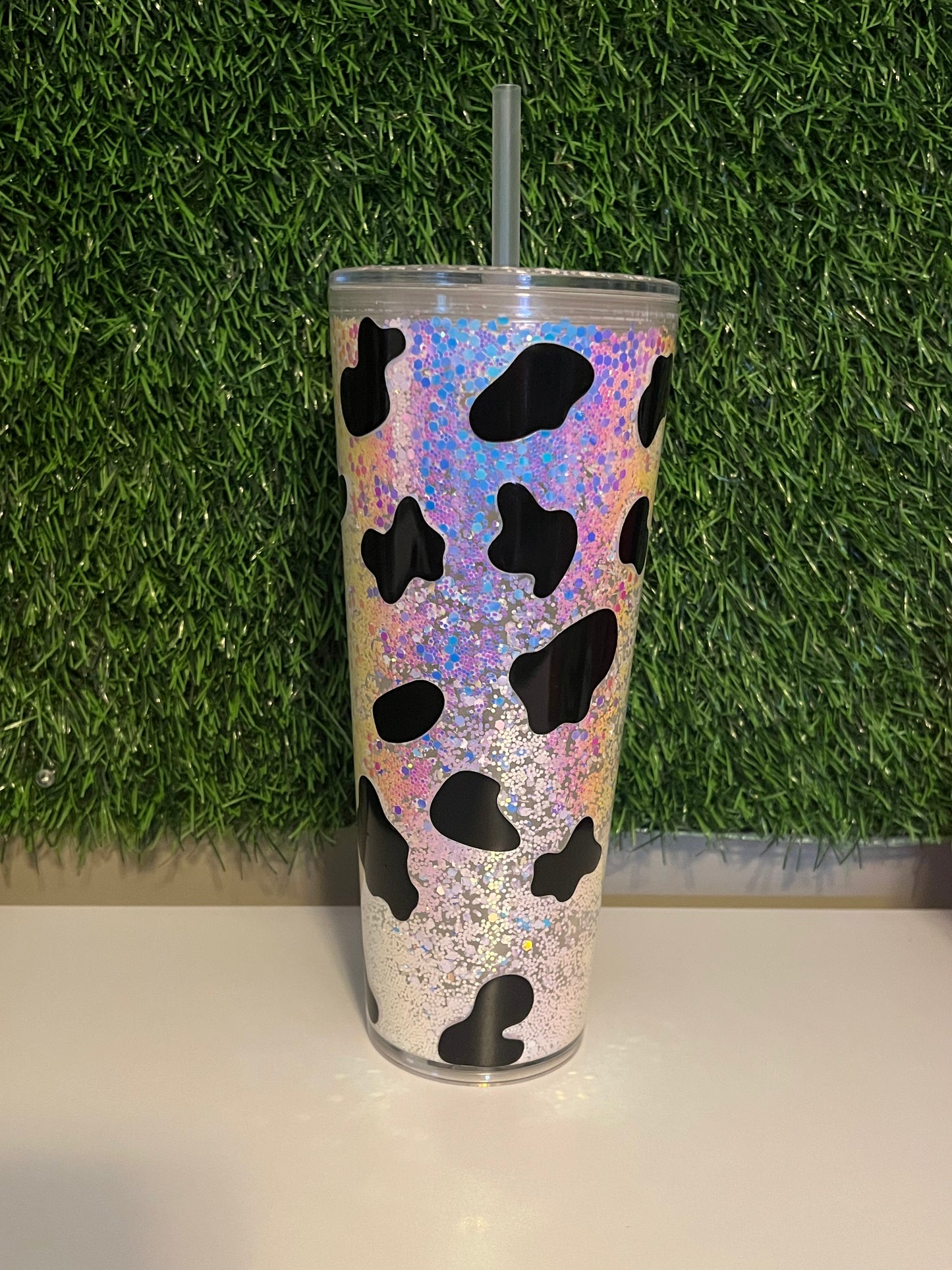 24oz Glitter Acrylic tumbler - Cow print