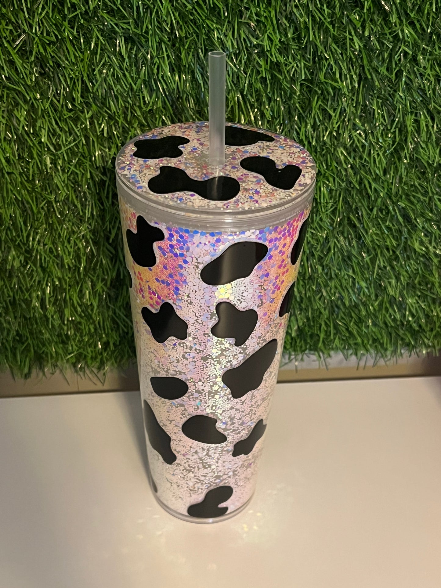 24oz Glitter Acrylic tumbler - Cow print