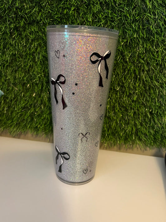 24oz Glitter Acrylic tumbler - Black bows