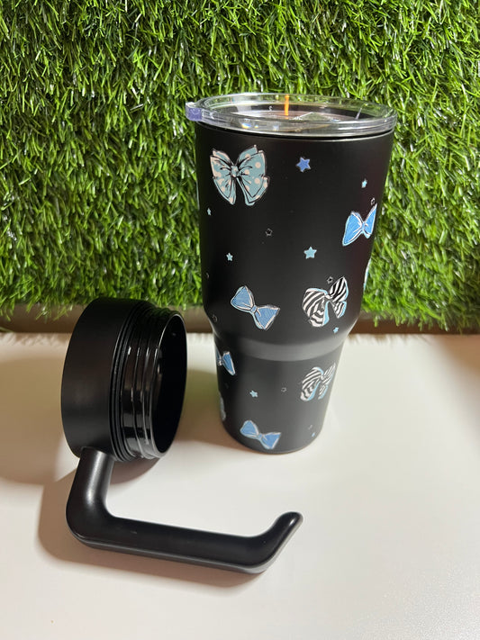SS Black 30oz tumbler with handle- Blue bows