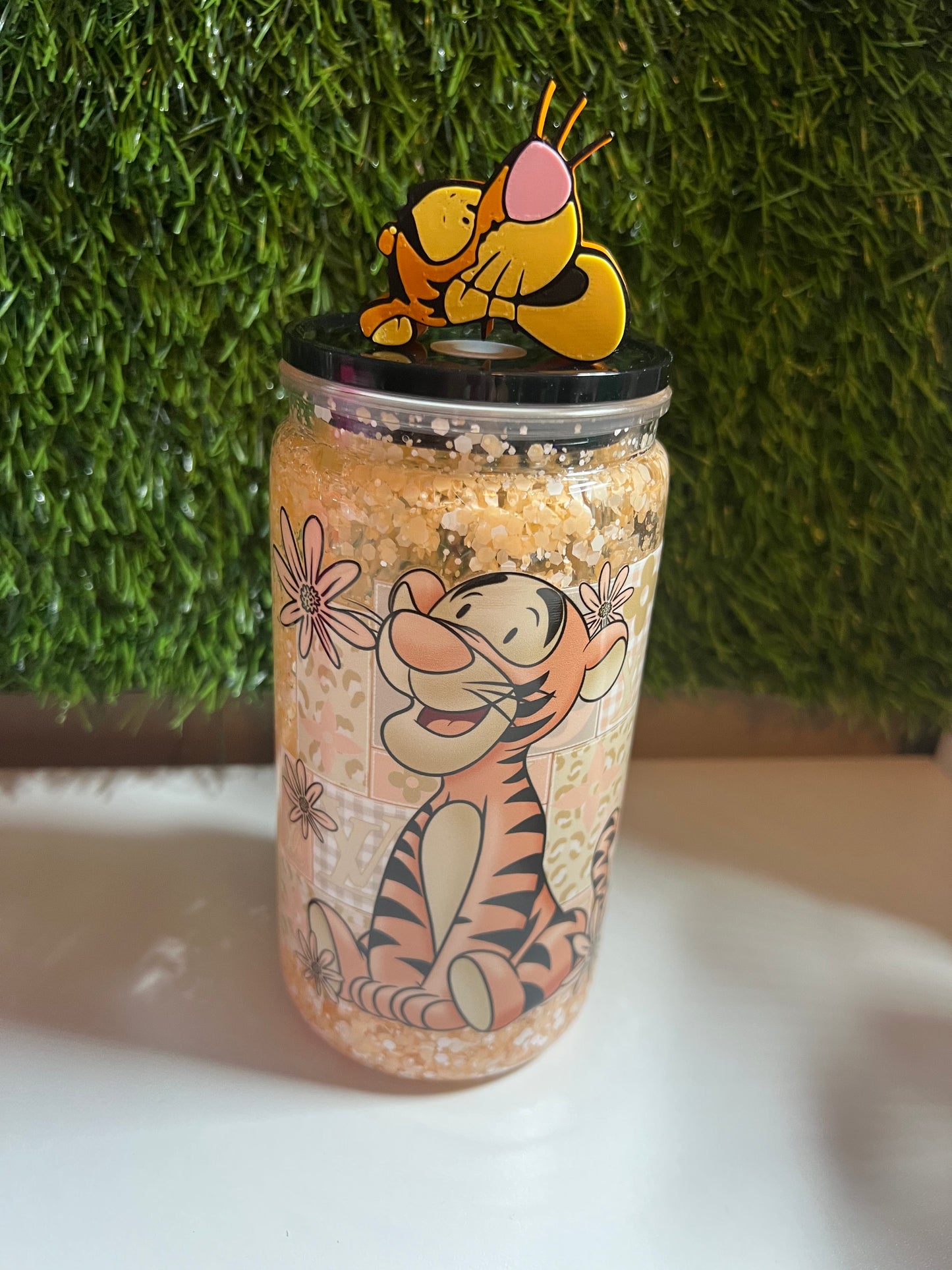 Glitter 16oz snow globe tumbler- Baby tig