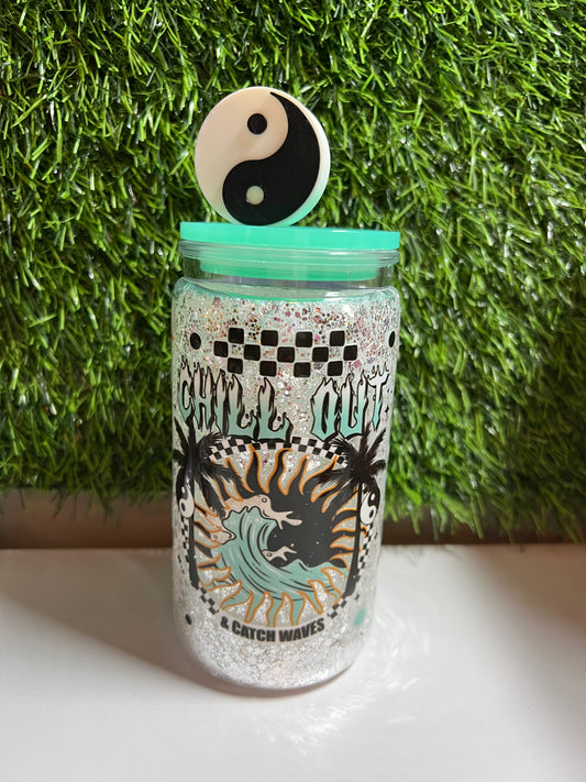 Glitter 16oz Acrylic snow globe tumbler- Chill out