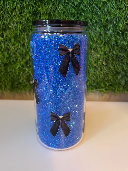 Diamond blue 16oz snow globe tumbler Bows